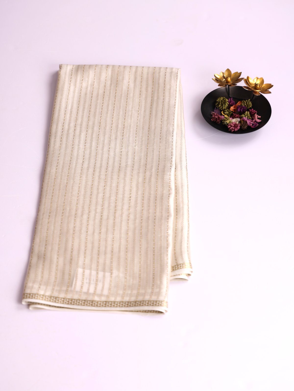 Off White Striped Mysore Silk Saree