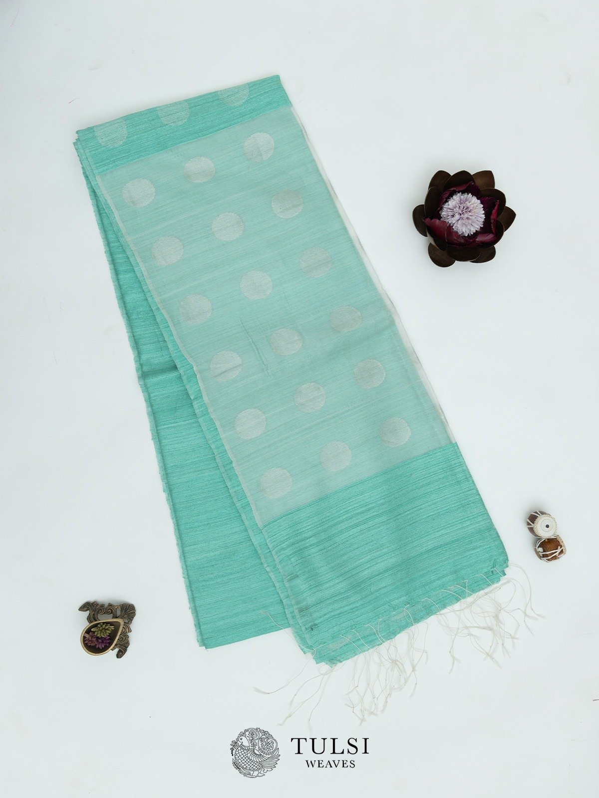 Mint Green Bailou Tussar Saree