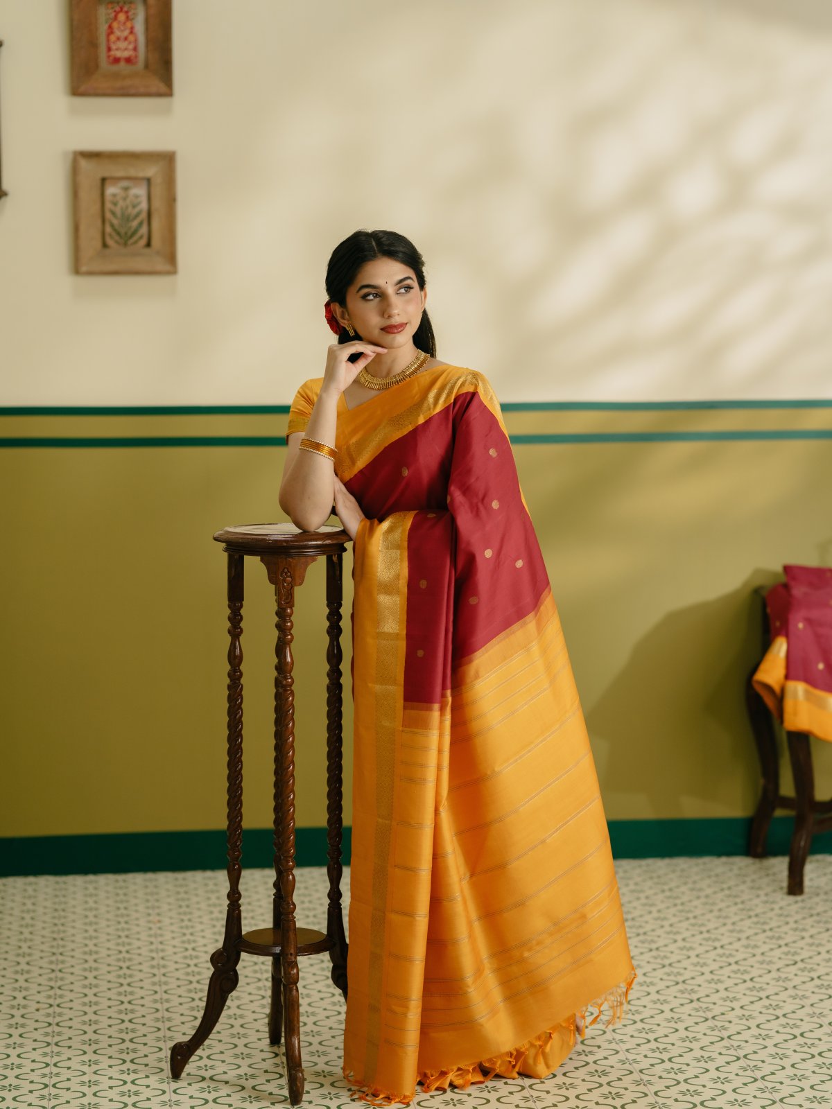 Vintage 37 -  Araku Red Kanjeevaram Silk Saree With Mambalam Yellow Border