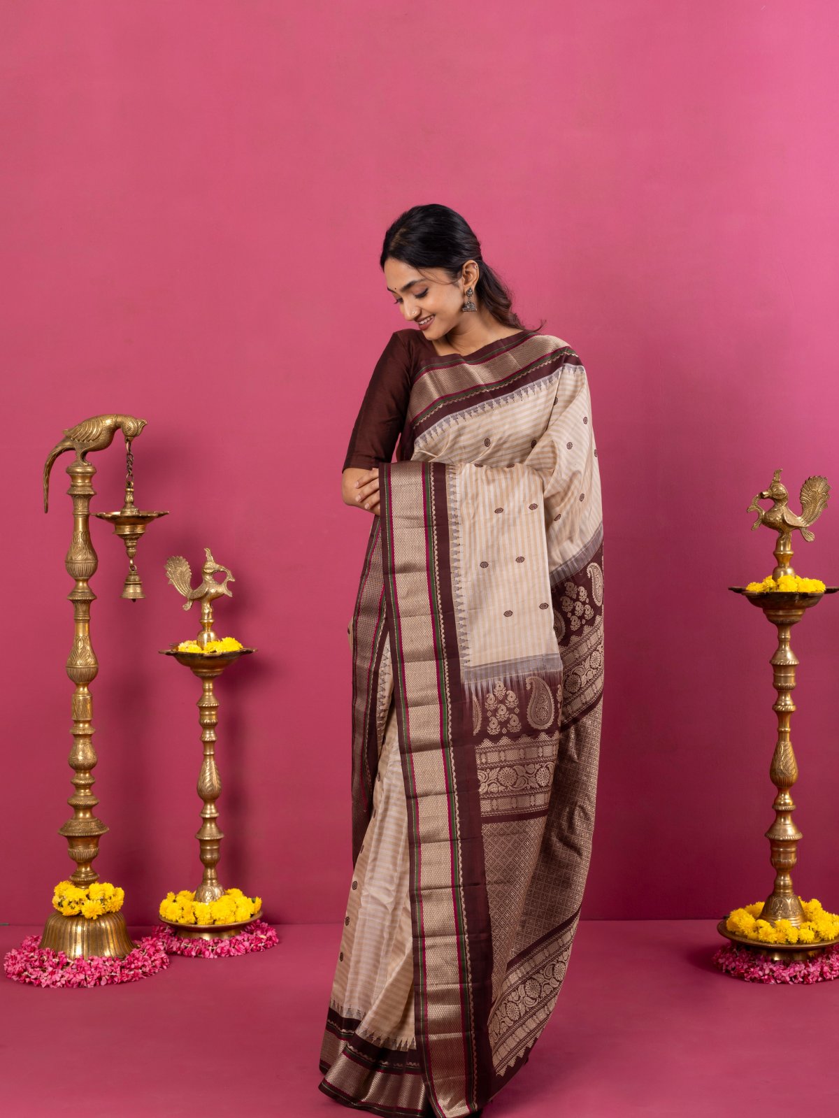 Dark Brown Gadwal Silk Saree