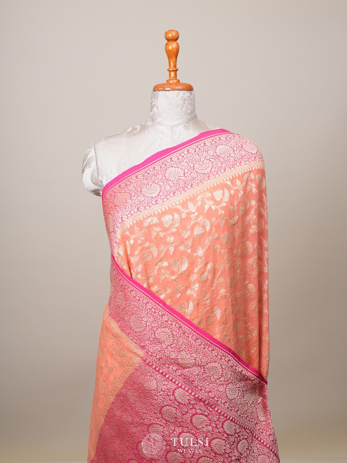 Orange Banarasi Georgette Silk Saree