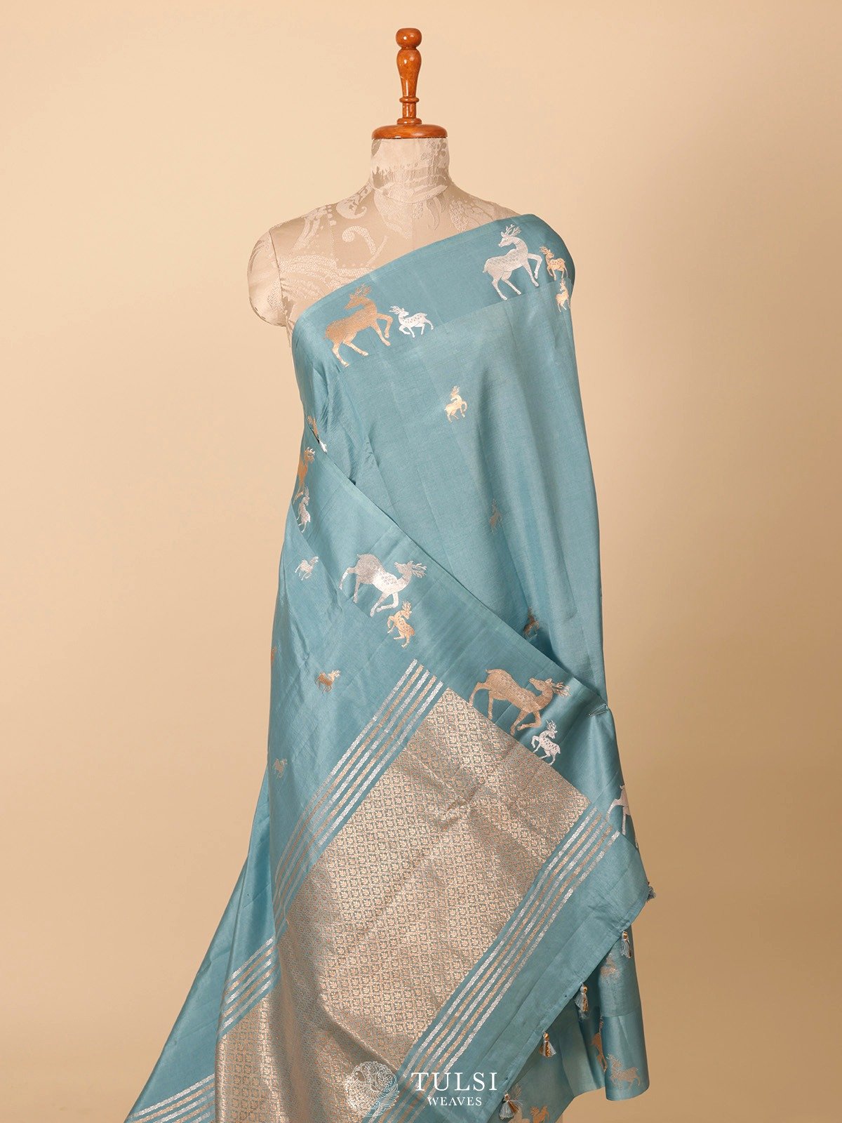 Light Blue Mahshru Silk Saree