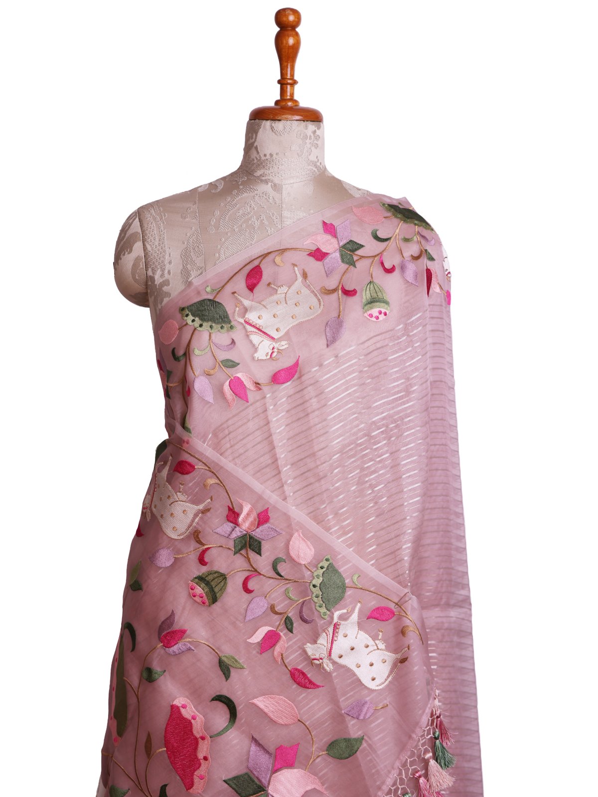 Light Pink Organza Silk Saree With Embroidered Border