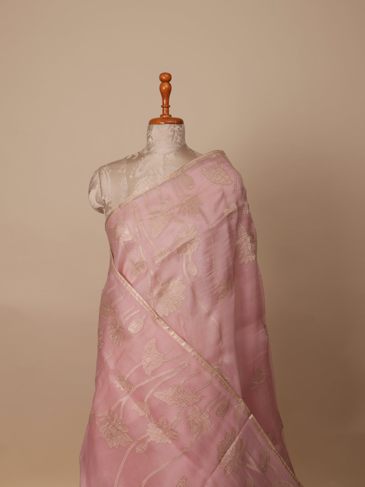 Light Pink Organza Embroidery Saree