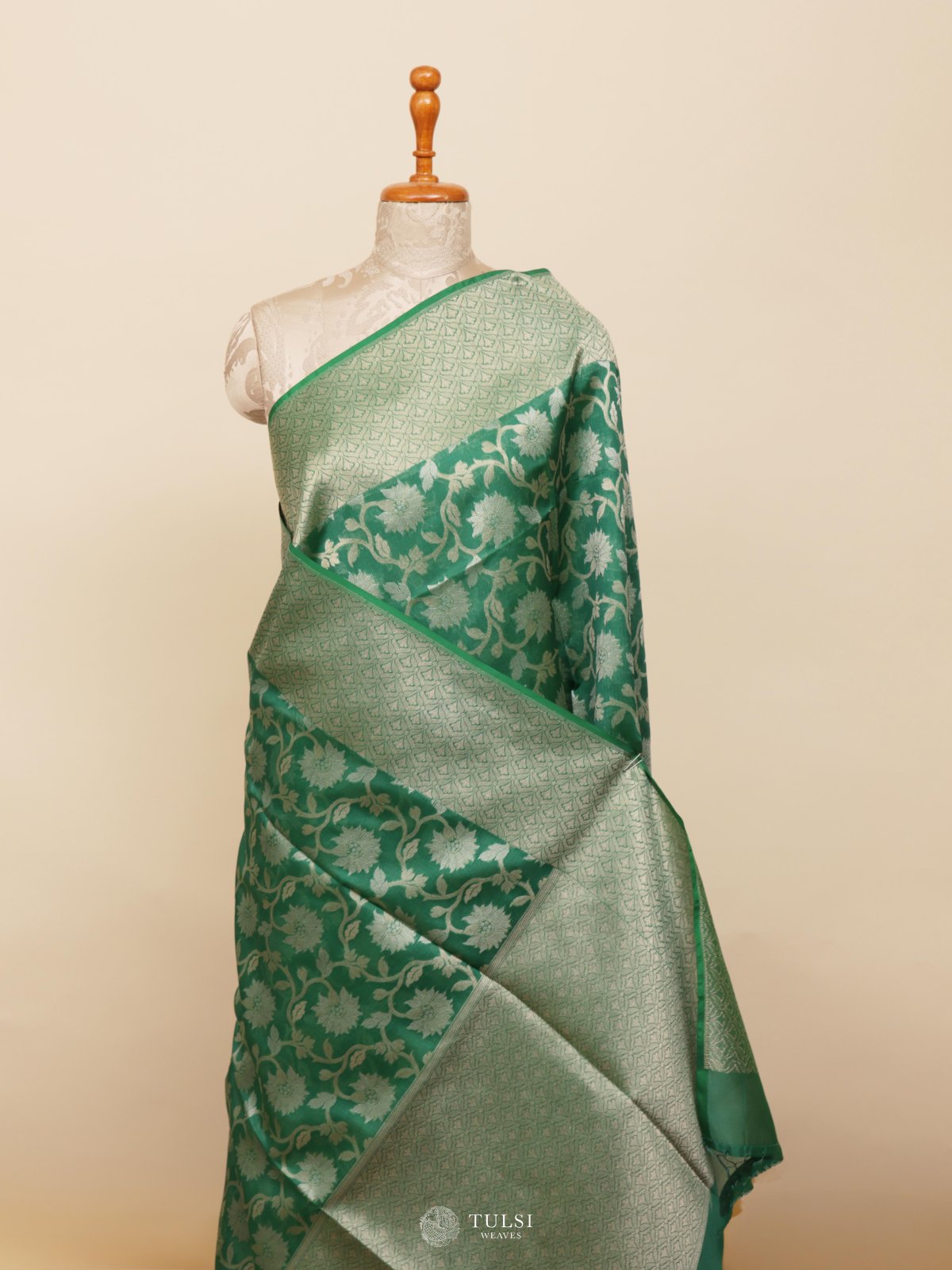 Dark Green Kora Silk Saree
