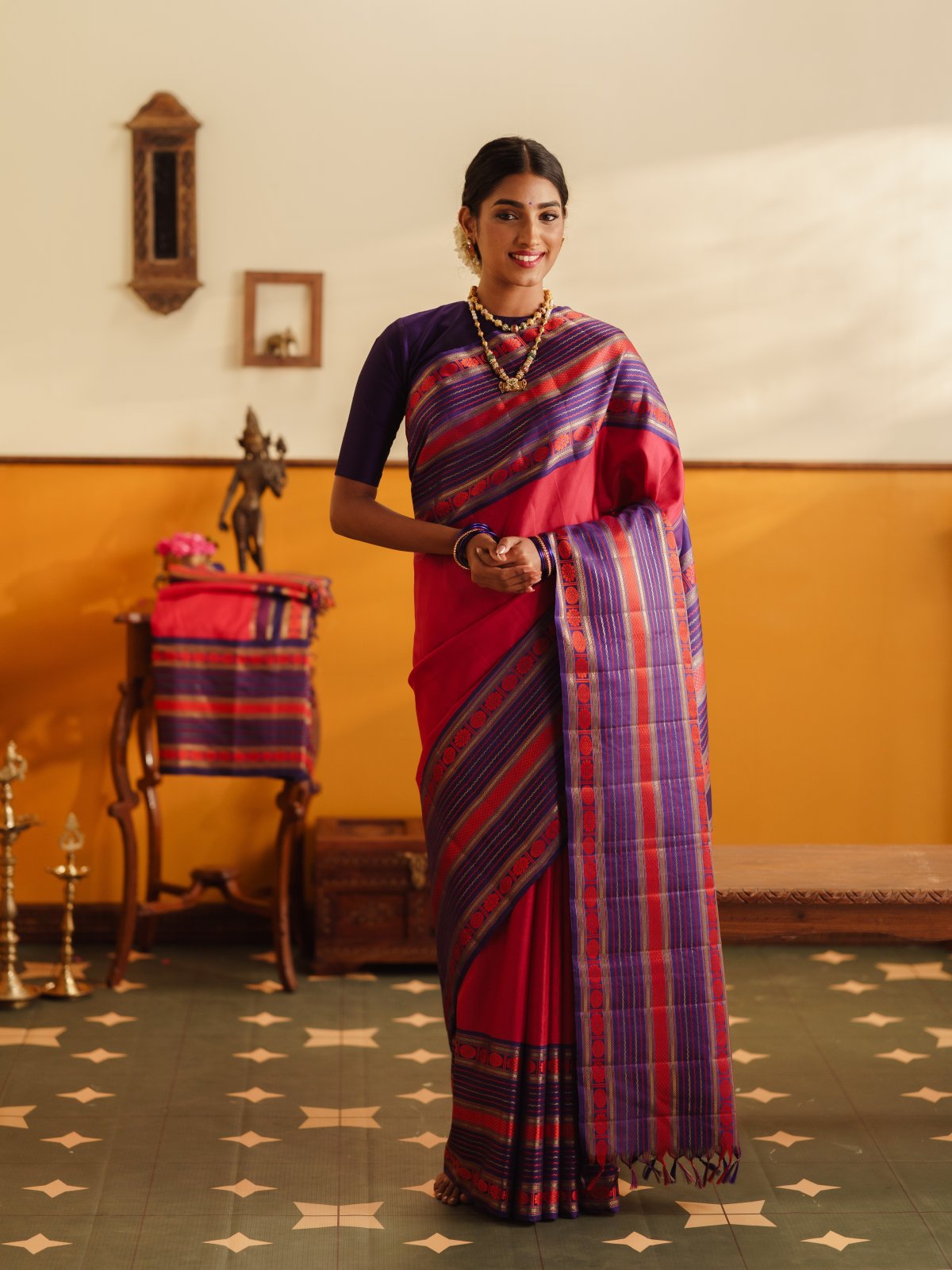 Kumkum Araku Kanjeevaram Silk Saree With Blue Border