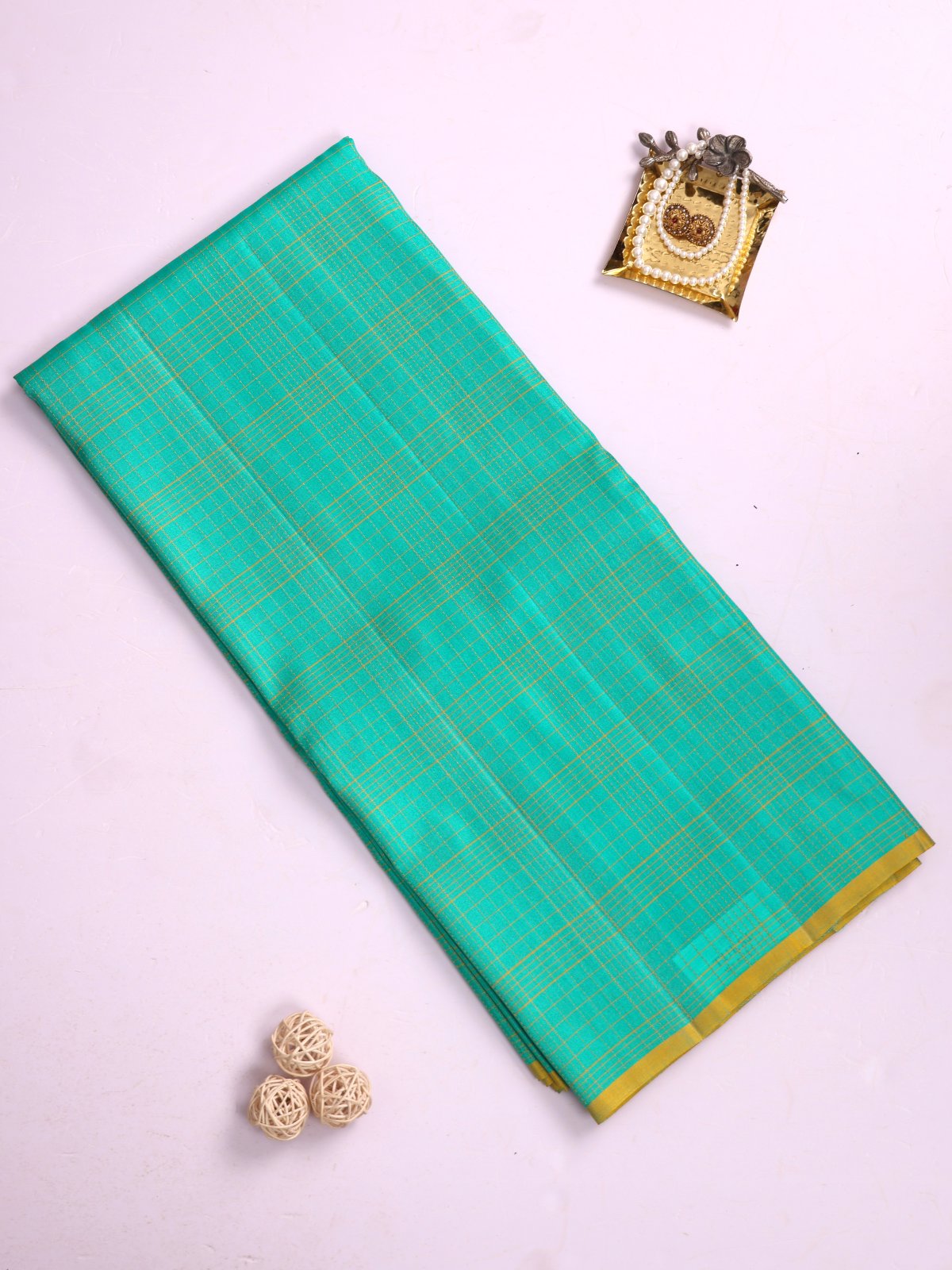 Bluish Green Soft Silk Tussar Saree