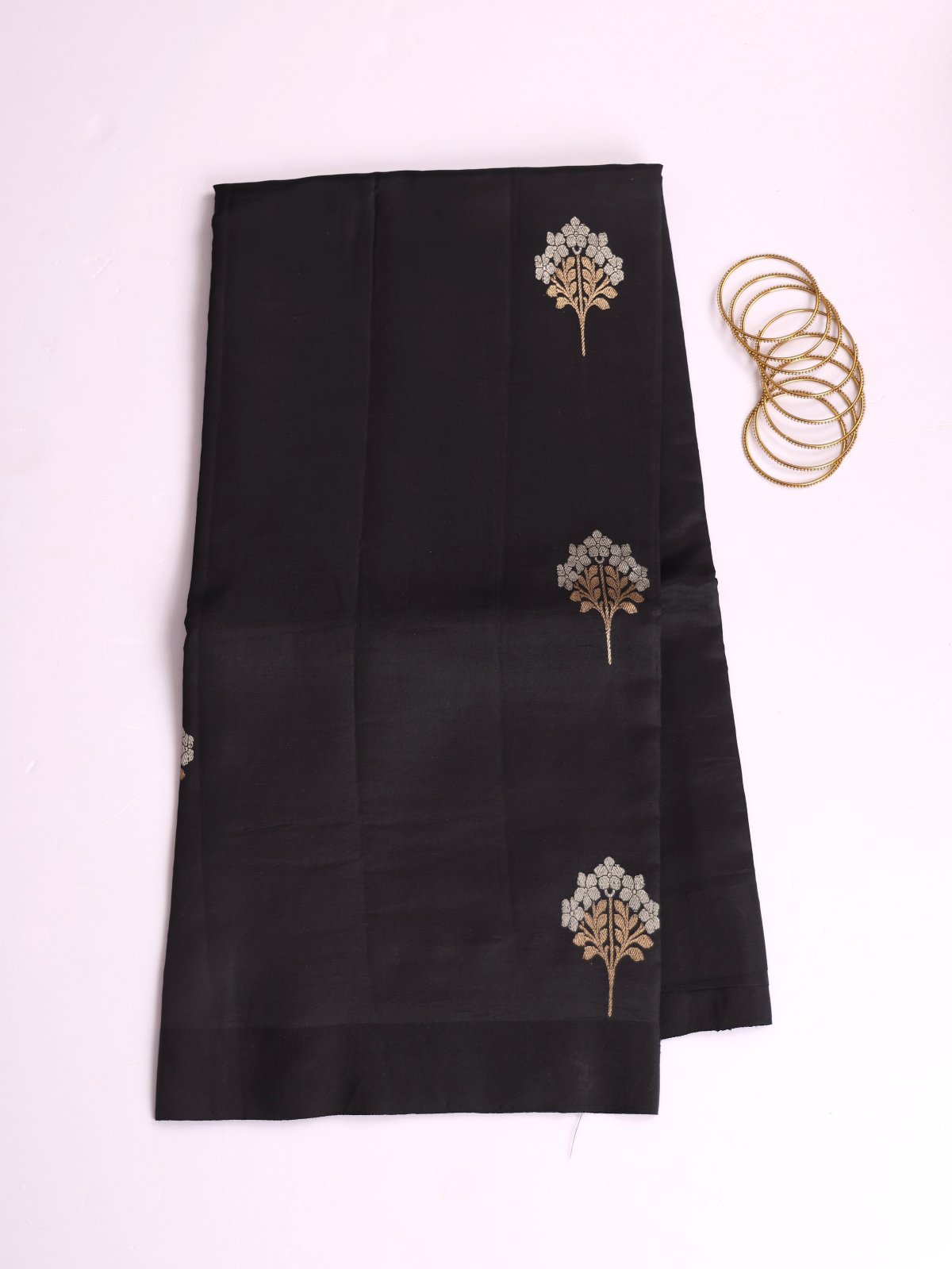 Black Mashru Silk Saree With Satin Border