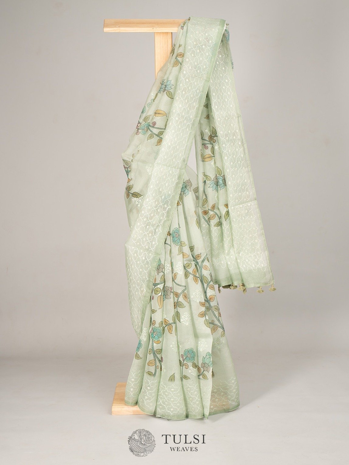 Light Teal Green Organza Saree With Embroidered Border