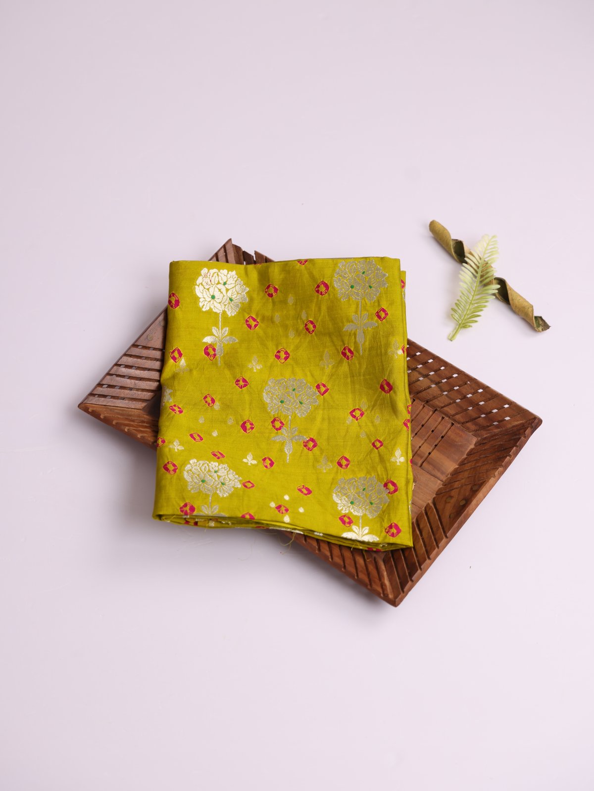 Light Mehndi Green  Silk Bandhani Blouse With Floral Zari Motifs