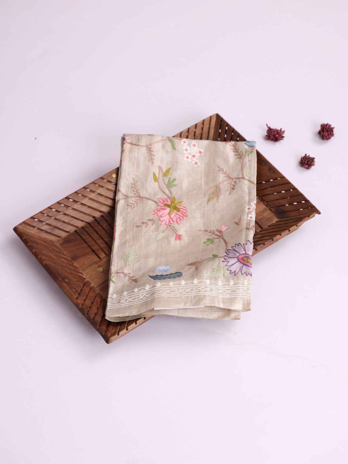 Greige Embroidered Tussar Silk Blouse