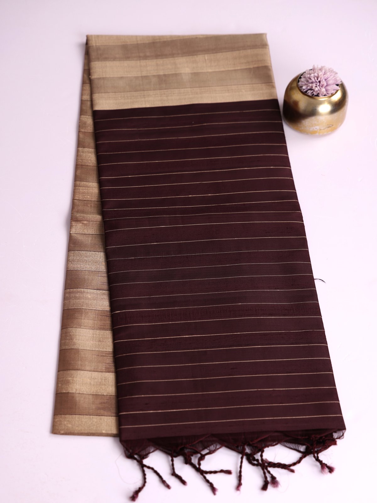 Light Brown Striped Soft Silk Saree