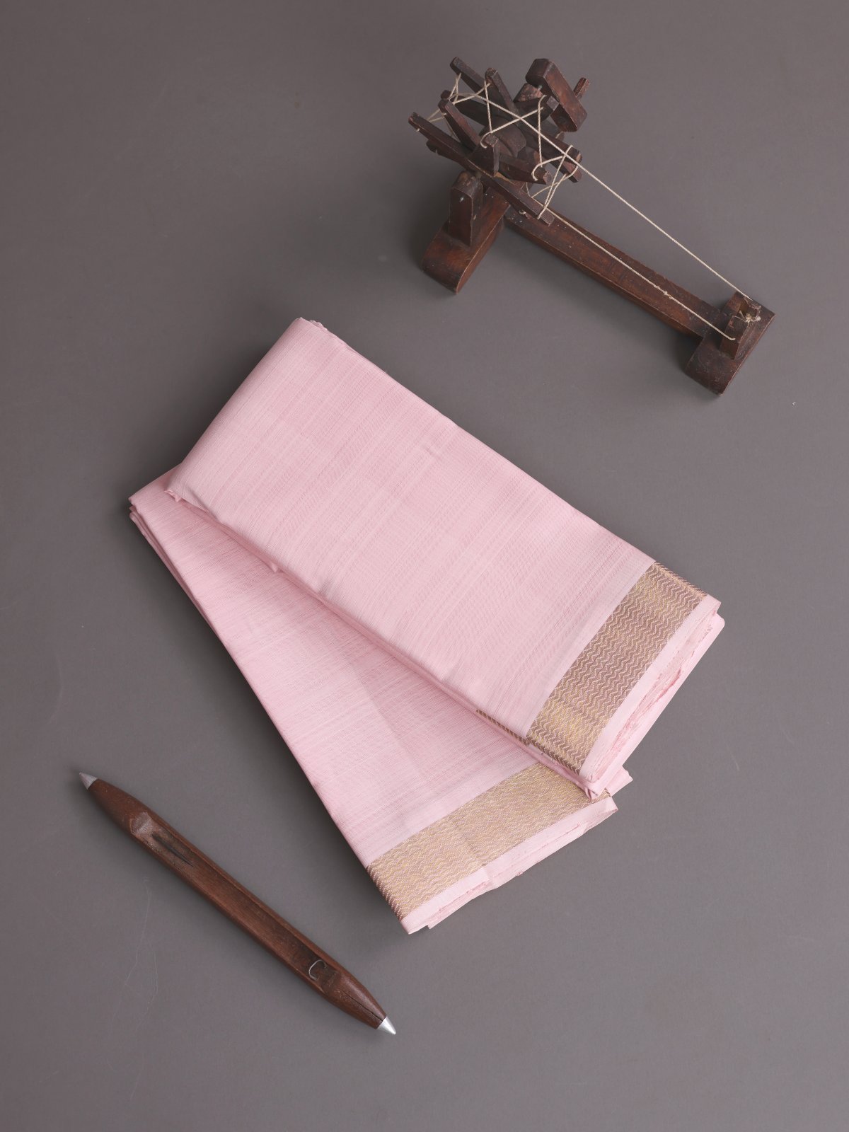 Baby Pink Silk Dhoti And Vasthram With Zari Border