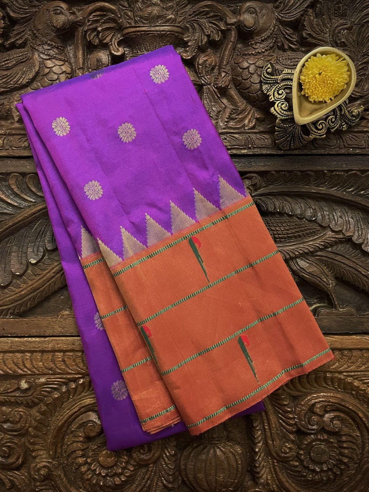 Purple Paithani Silk Blouse With Temple Border