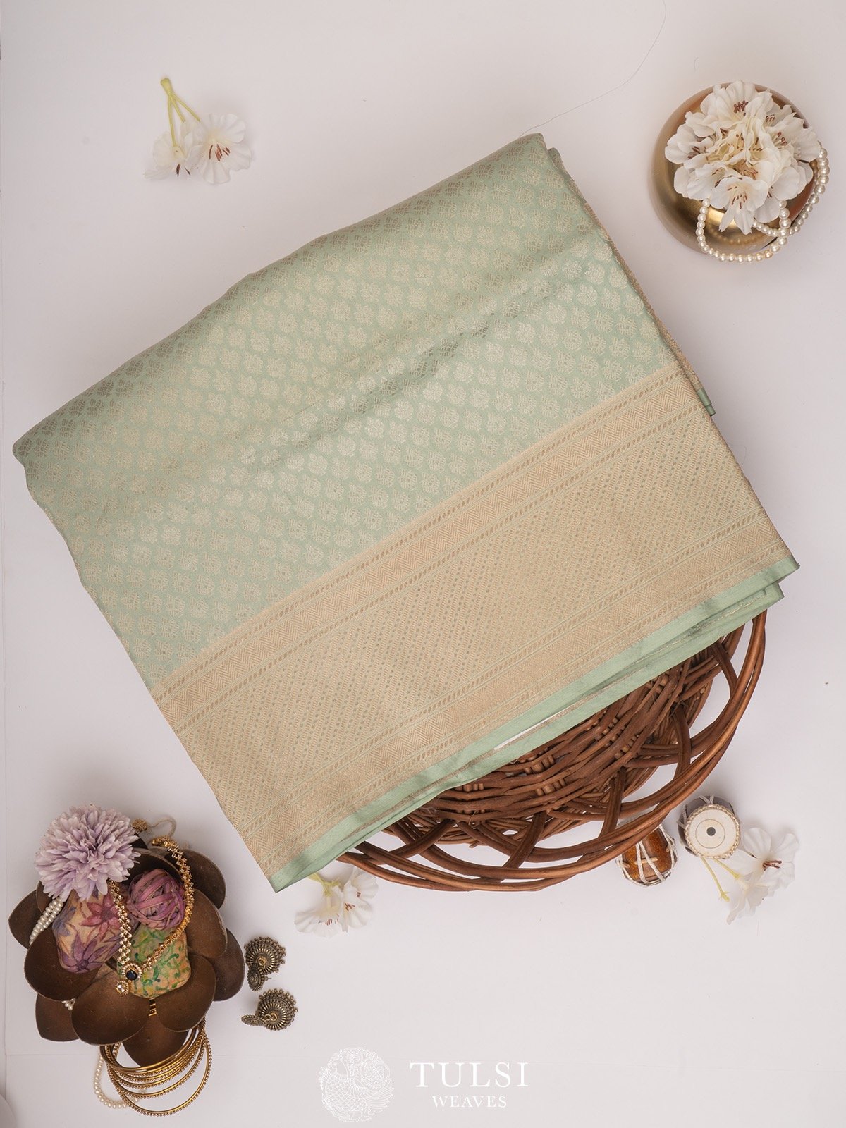 Pastel Green Banarasi Silk Saree 