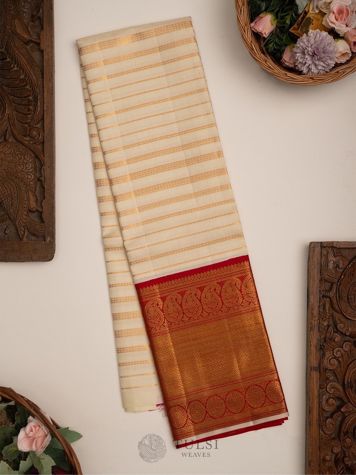 Off-White Kanjeevaram Silk Pavadai 
