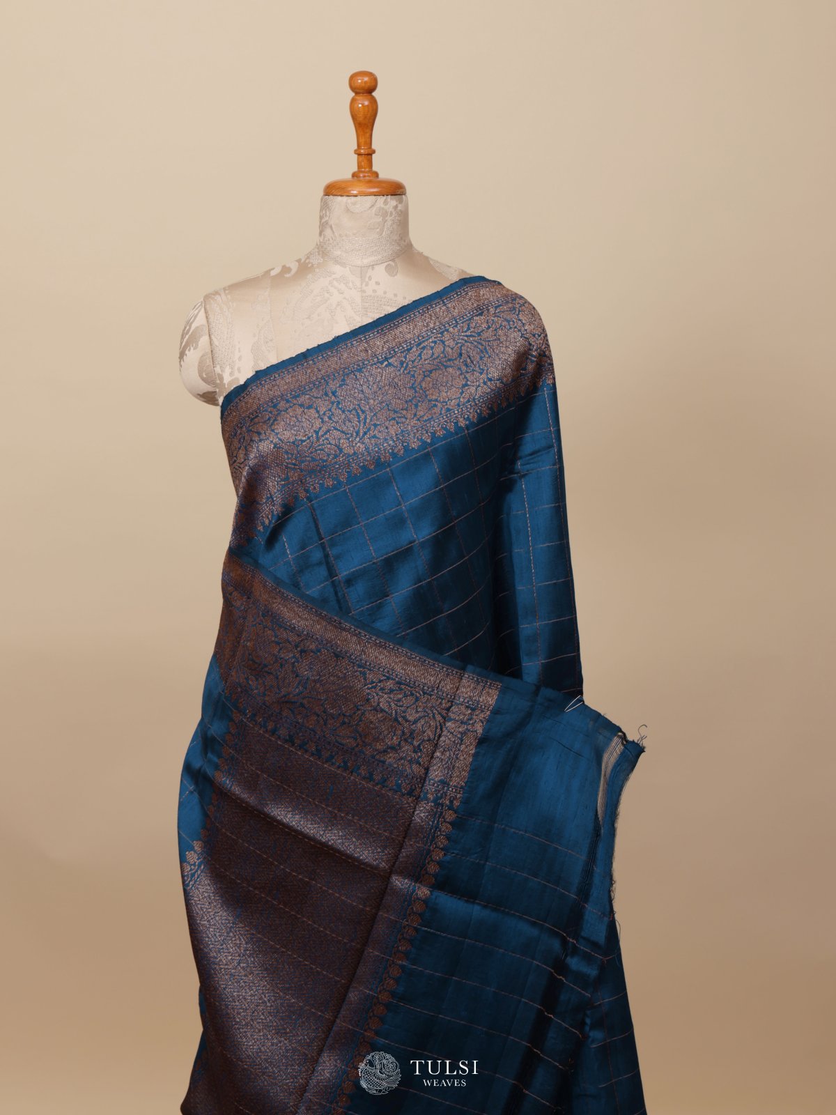 Sea Blue Banaras Tussar Silk Saree