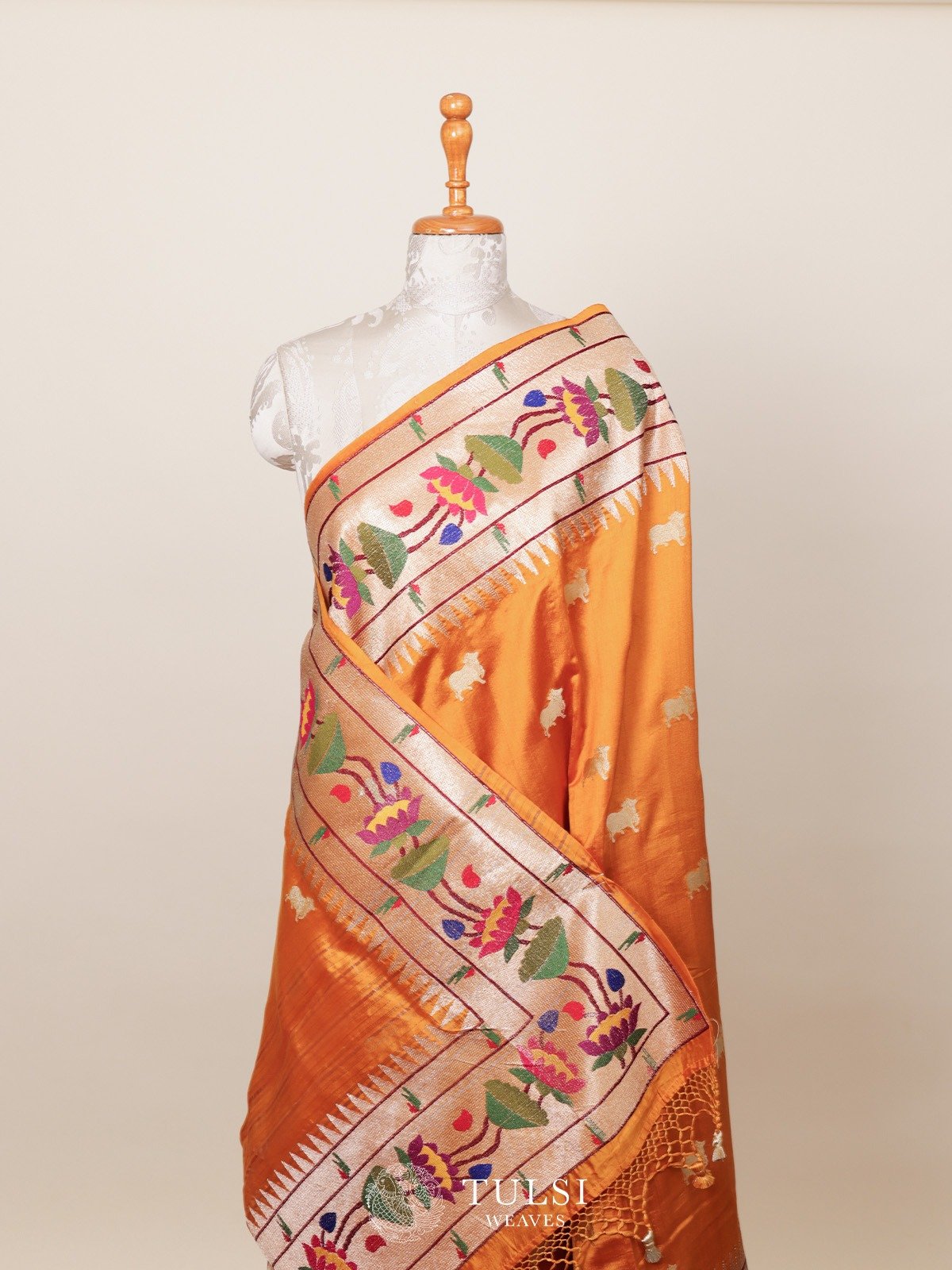 Mustard Chaniya Silk Saree with Paithani Border