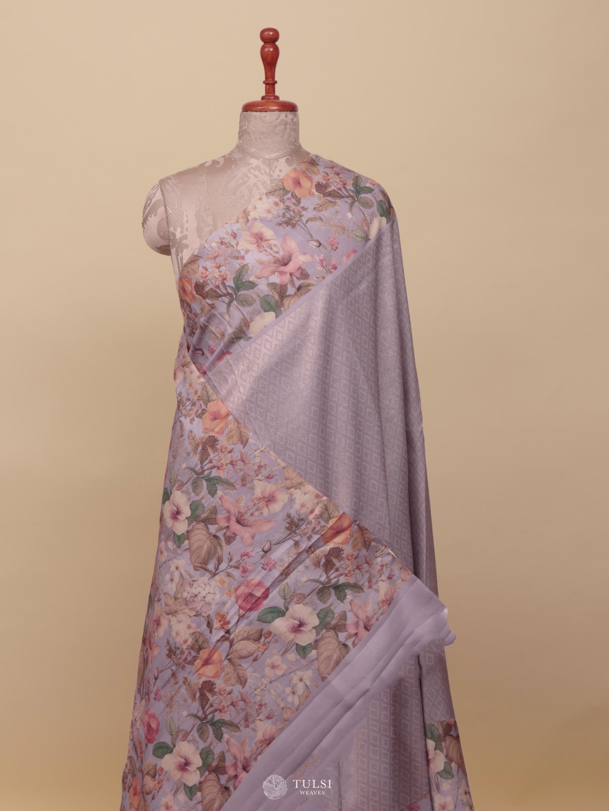 Lavender Printed Kanjeevaram Silk Saree