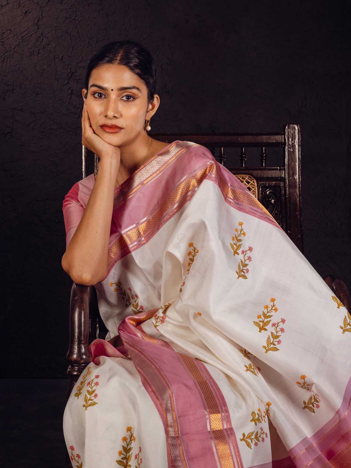 Chanderi Blockprint Saree with Zari border