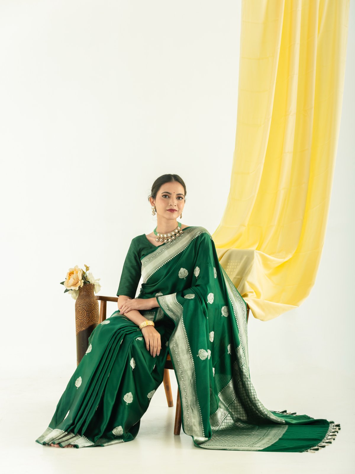 Green Mashru Silk Saree with Self Zari Border