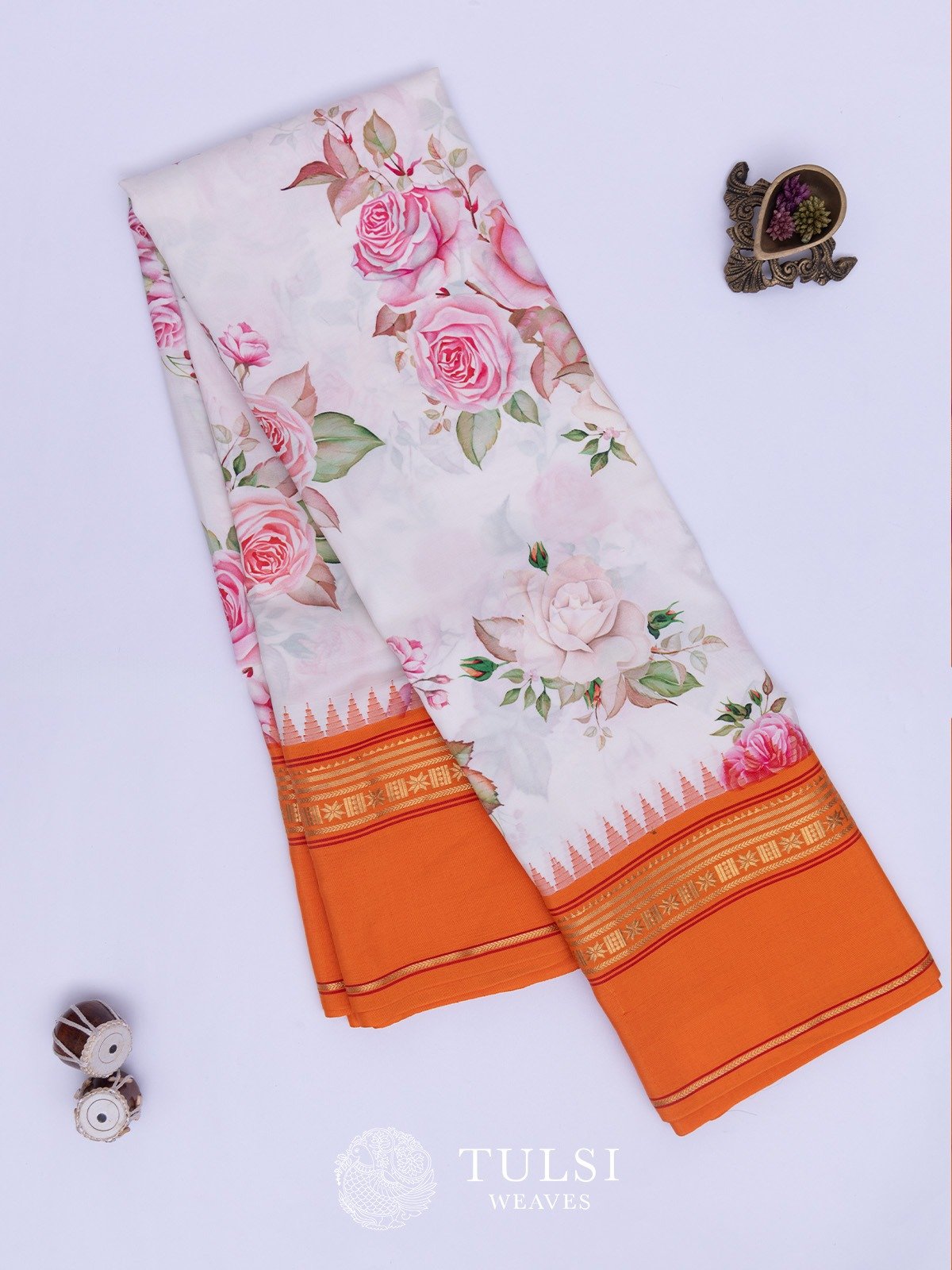 Off-White Printed Kanjeevaram Silk Saree 