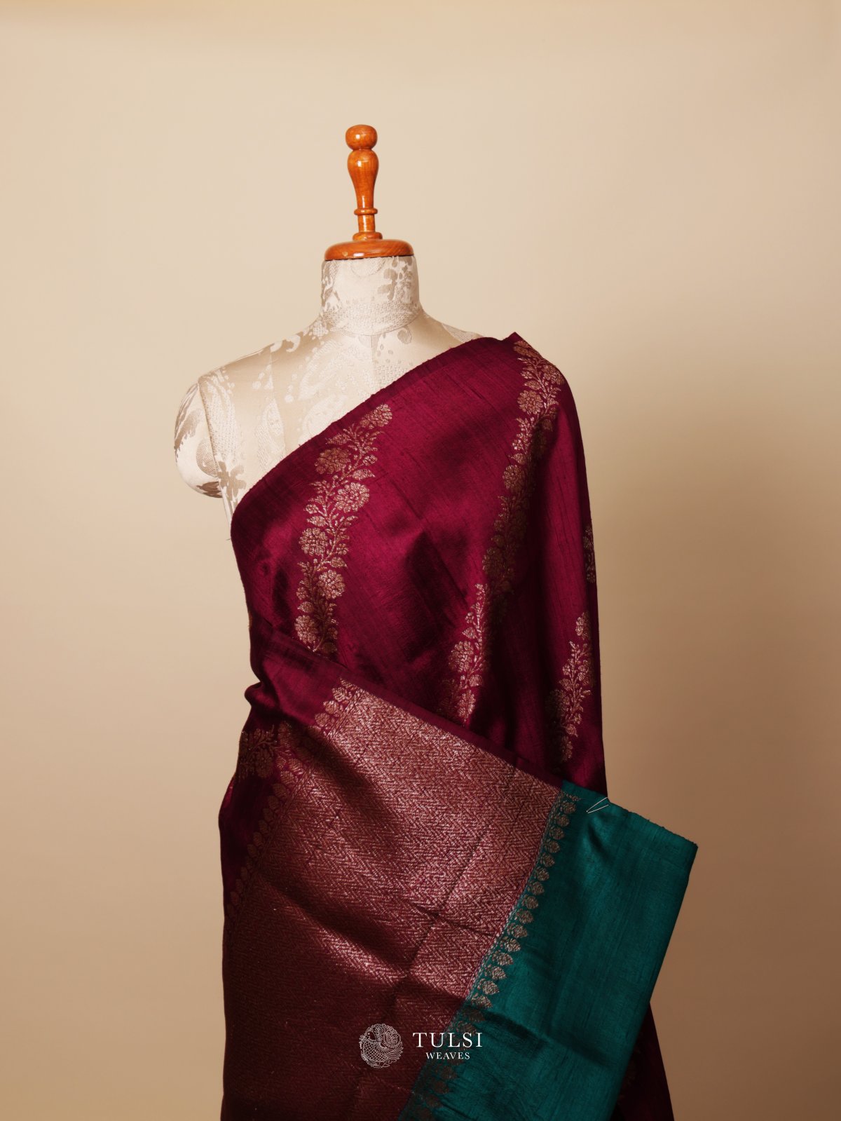 Majenta Banaras Tussar Silk Saree