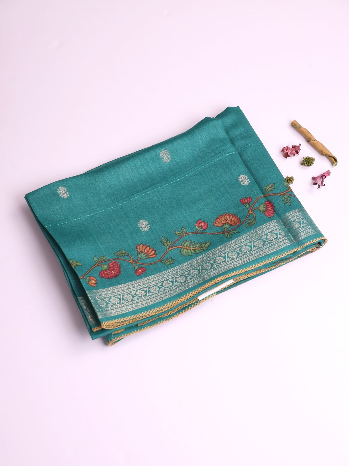 Teal Munga Silk Saree