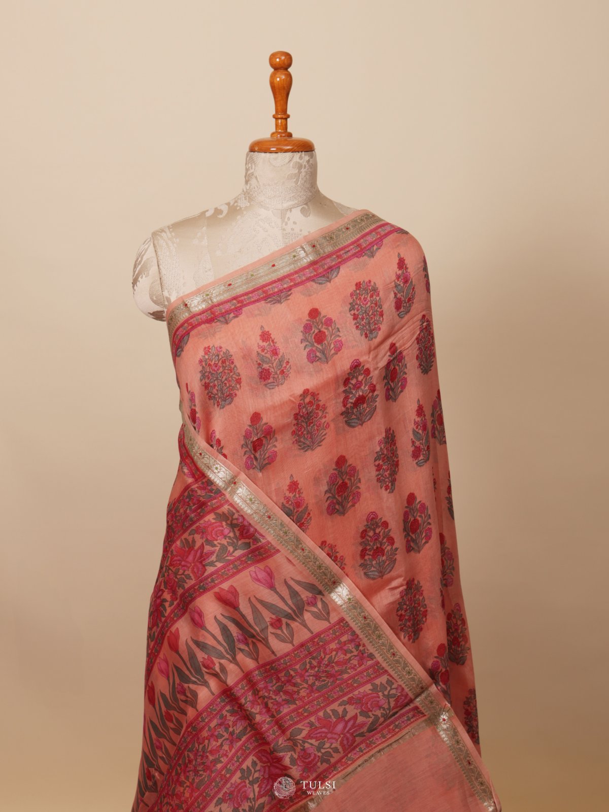 Dark Peach Chanderi Silk Saree