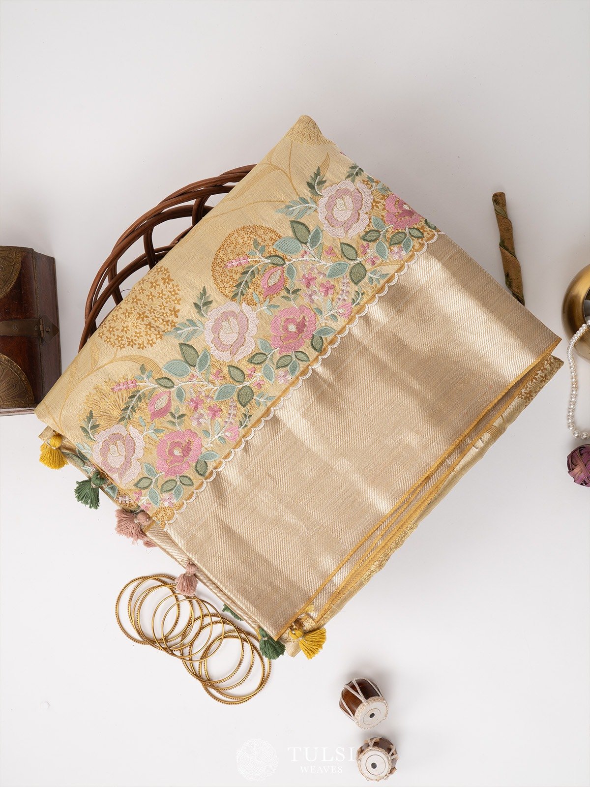 Mustard Yellow Tissue Kanjeevaram Silk Saree