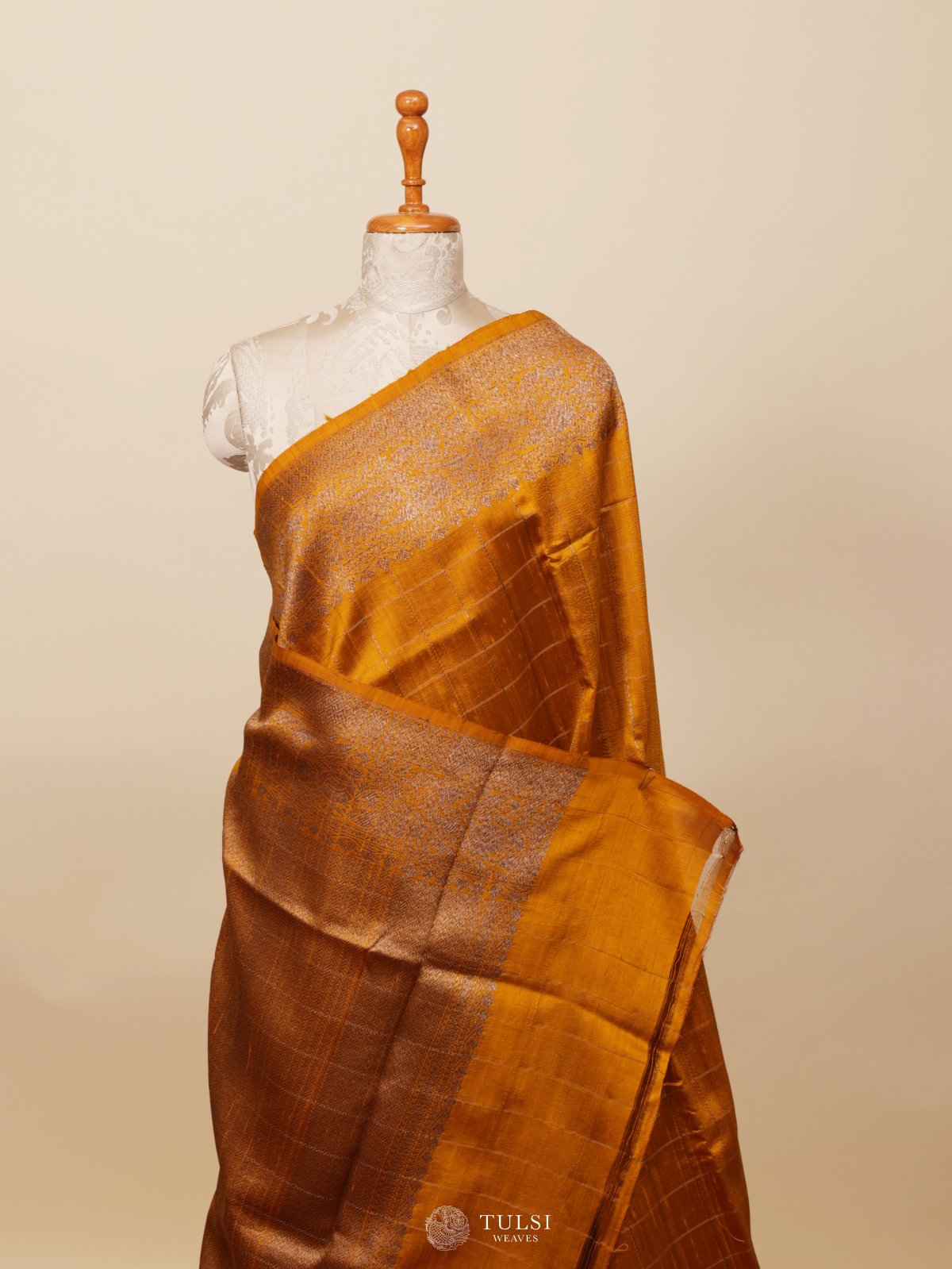 Mustard Yellow Banaras Tussar Silk Saree