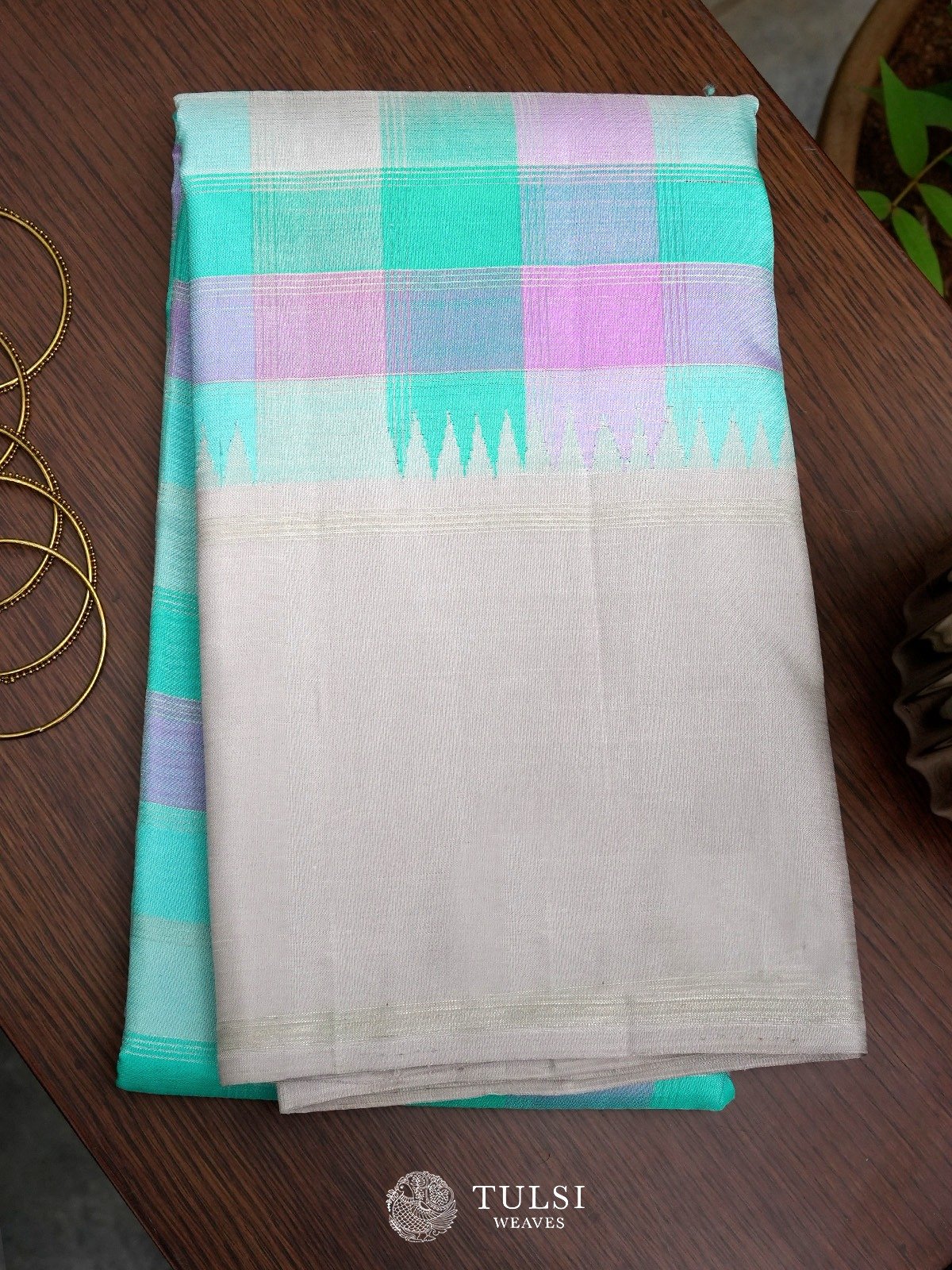 Multi Color Checked Kanjeevaram Silk Saree