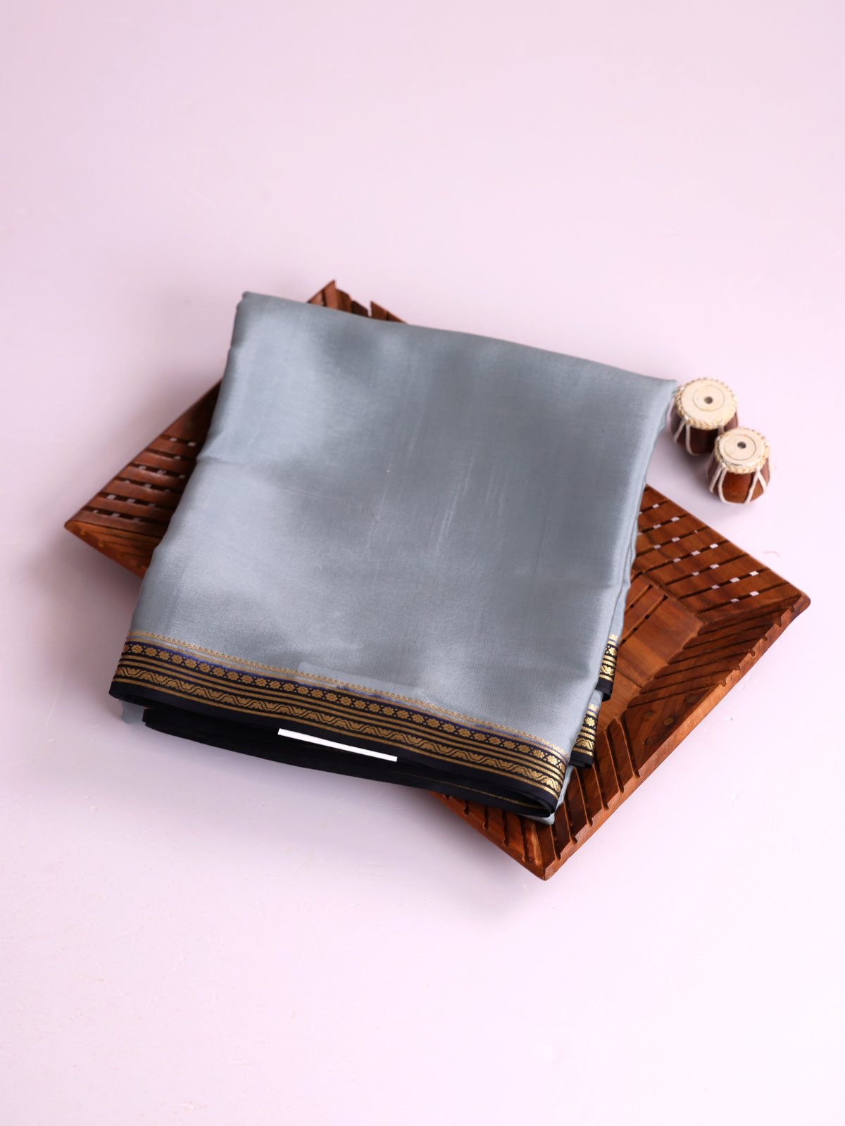 Grey Mysore Silk Saree with Black Zari Border
