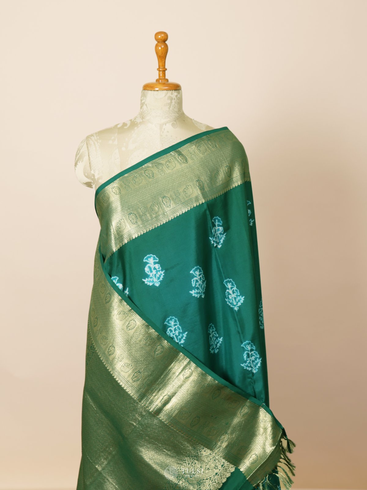 Emerald Green Shibori Kanjeevaram Silk Saree