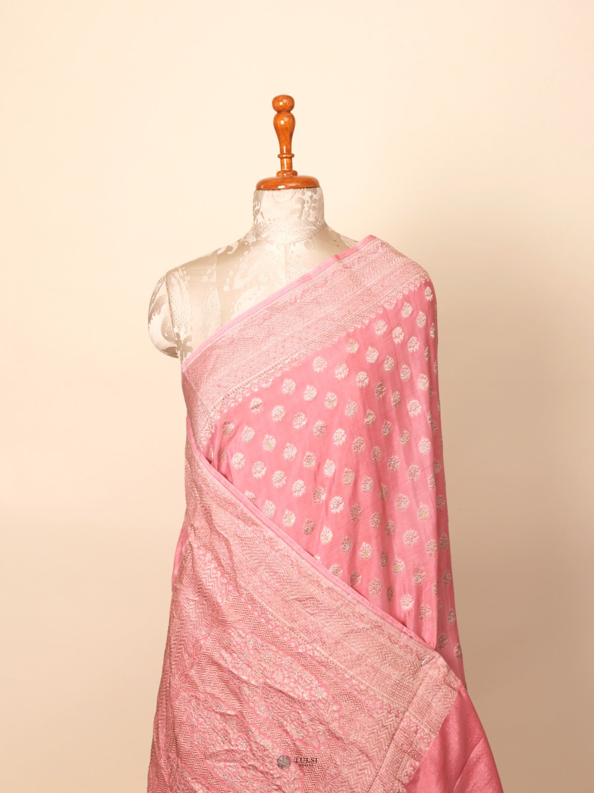 Light Pink Banaras Crepe Silk Saree