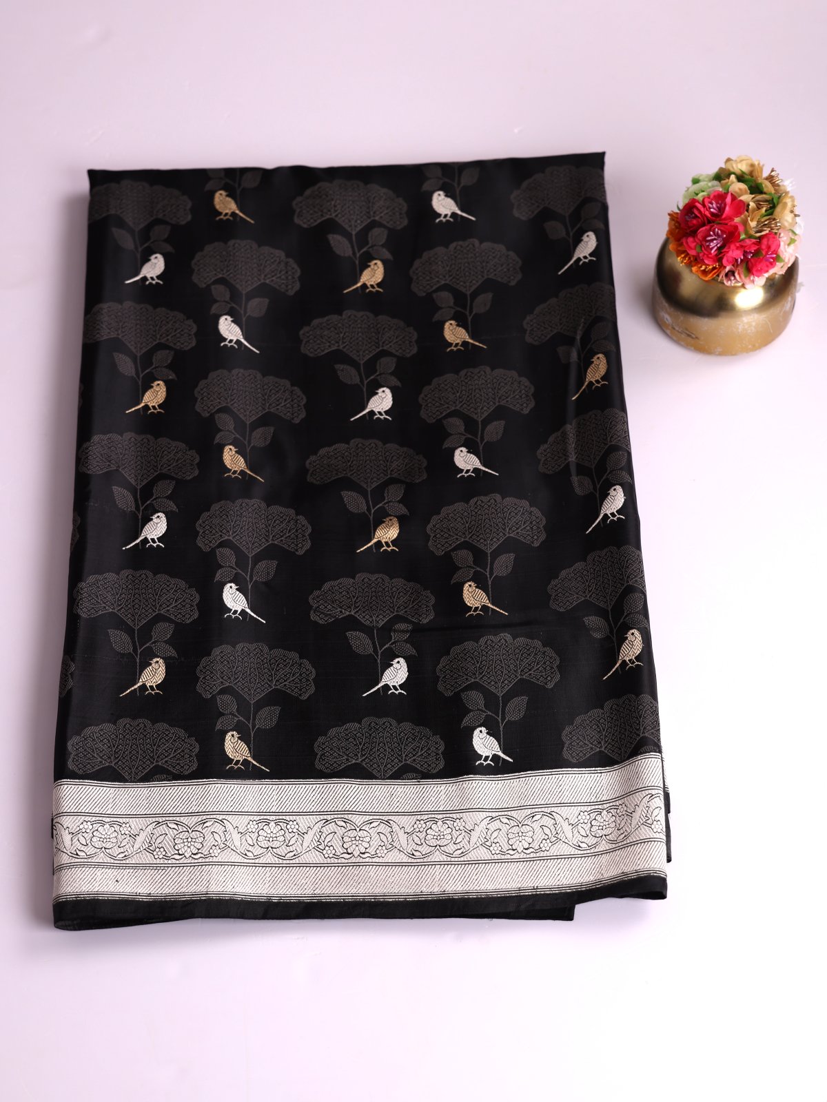 Black Brocade Mashru Silk Saree 