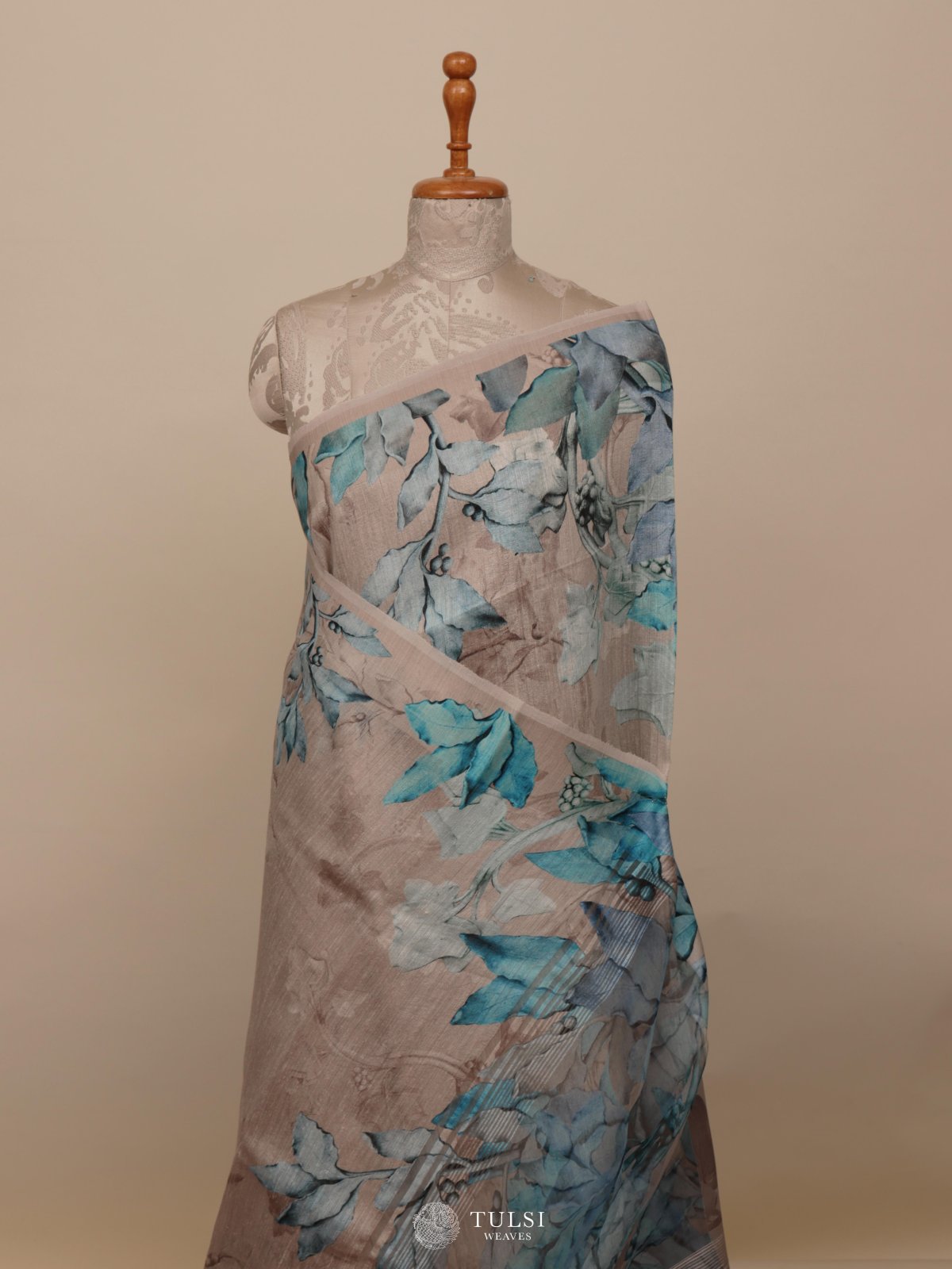 Grey Matka Printed Tussar Silk Saree