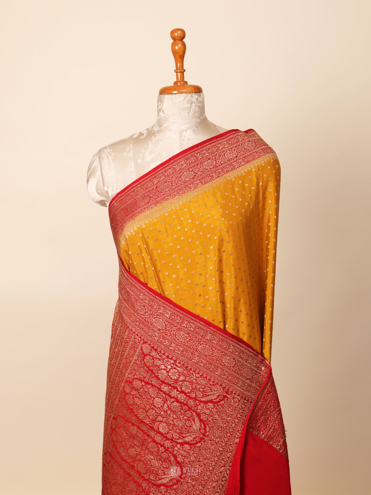 Mustard Yellow Banaras Crepe Silk Saree