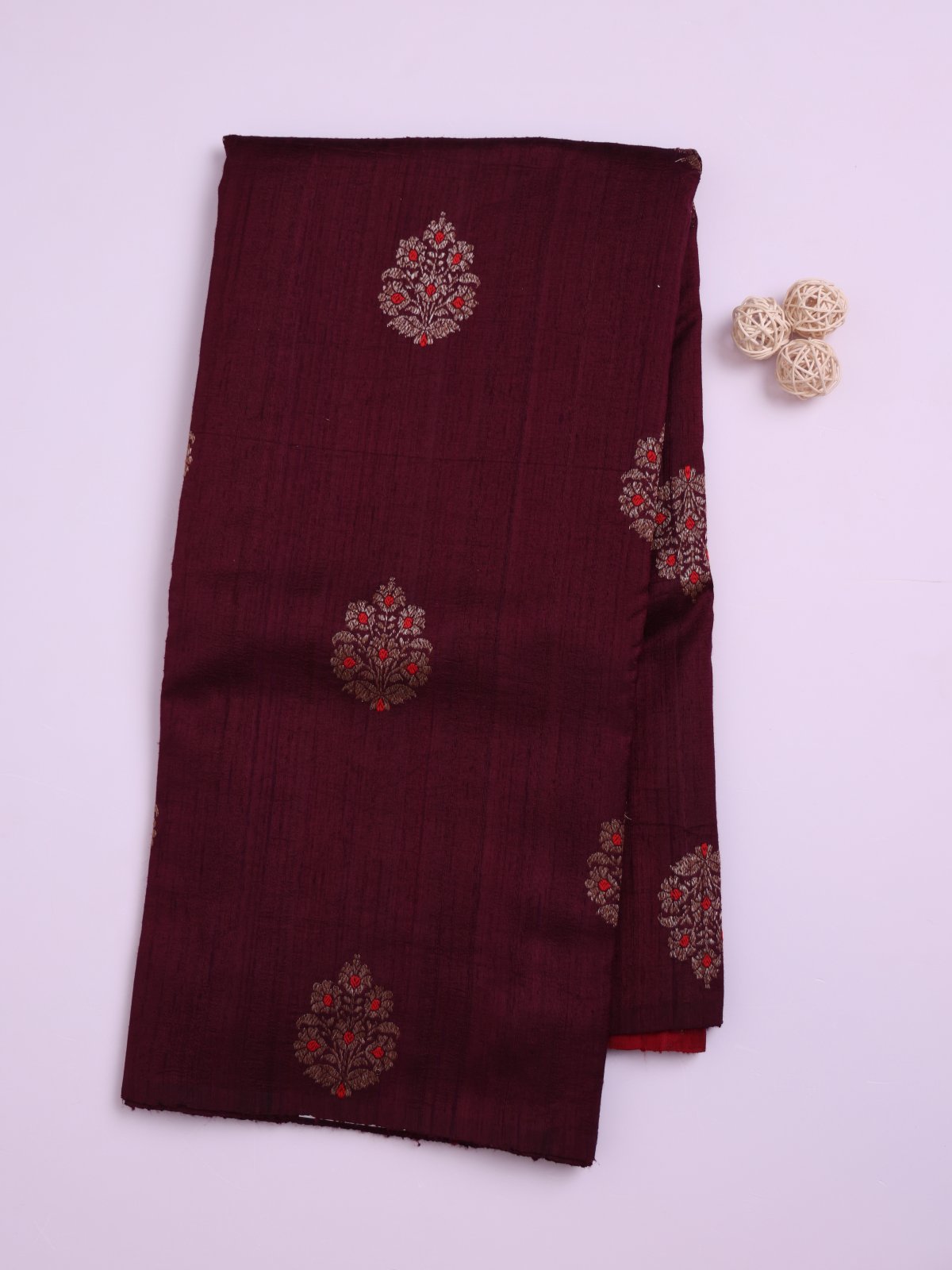Dark Burgundy Banaras Tussar Silk Saree