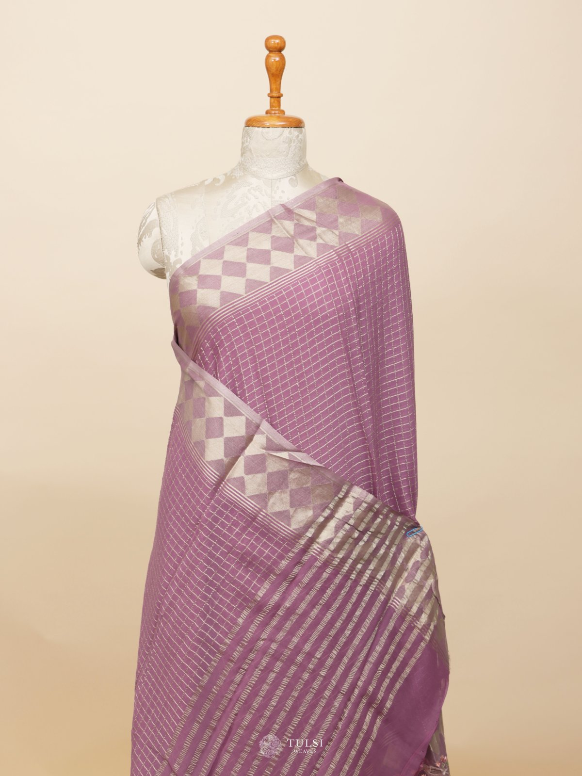 Dark Lilac Banaras Georgette Silk Saree