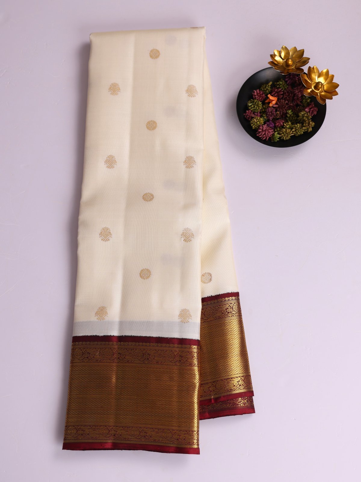Cream Kanjeevaram Silk Saree With Araku Border