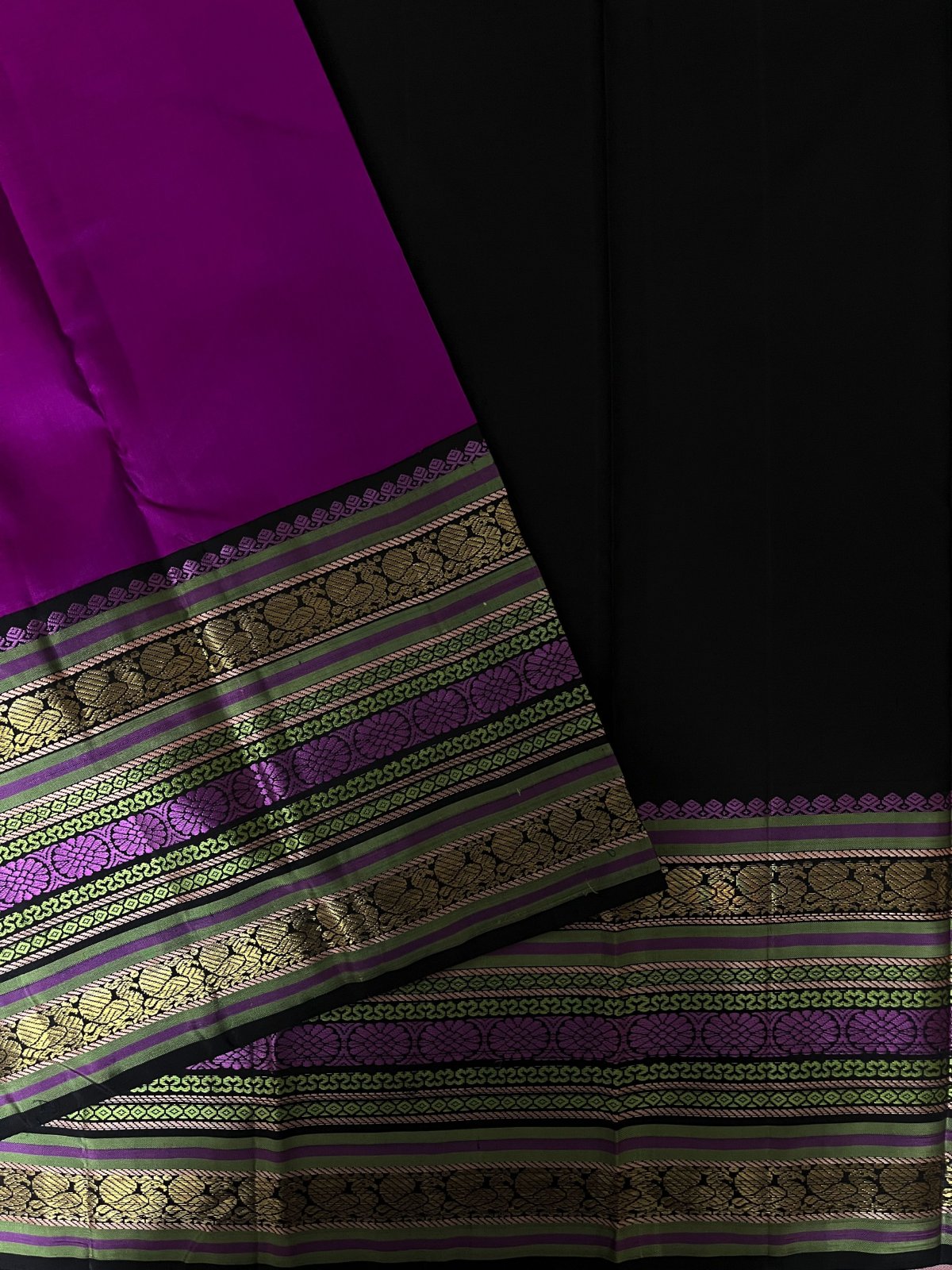 Handwoven Purple Kanjeevaram Silk Saree With Black Border