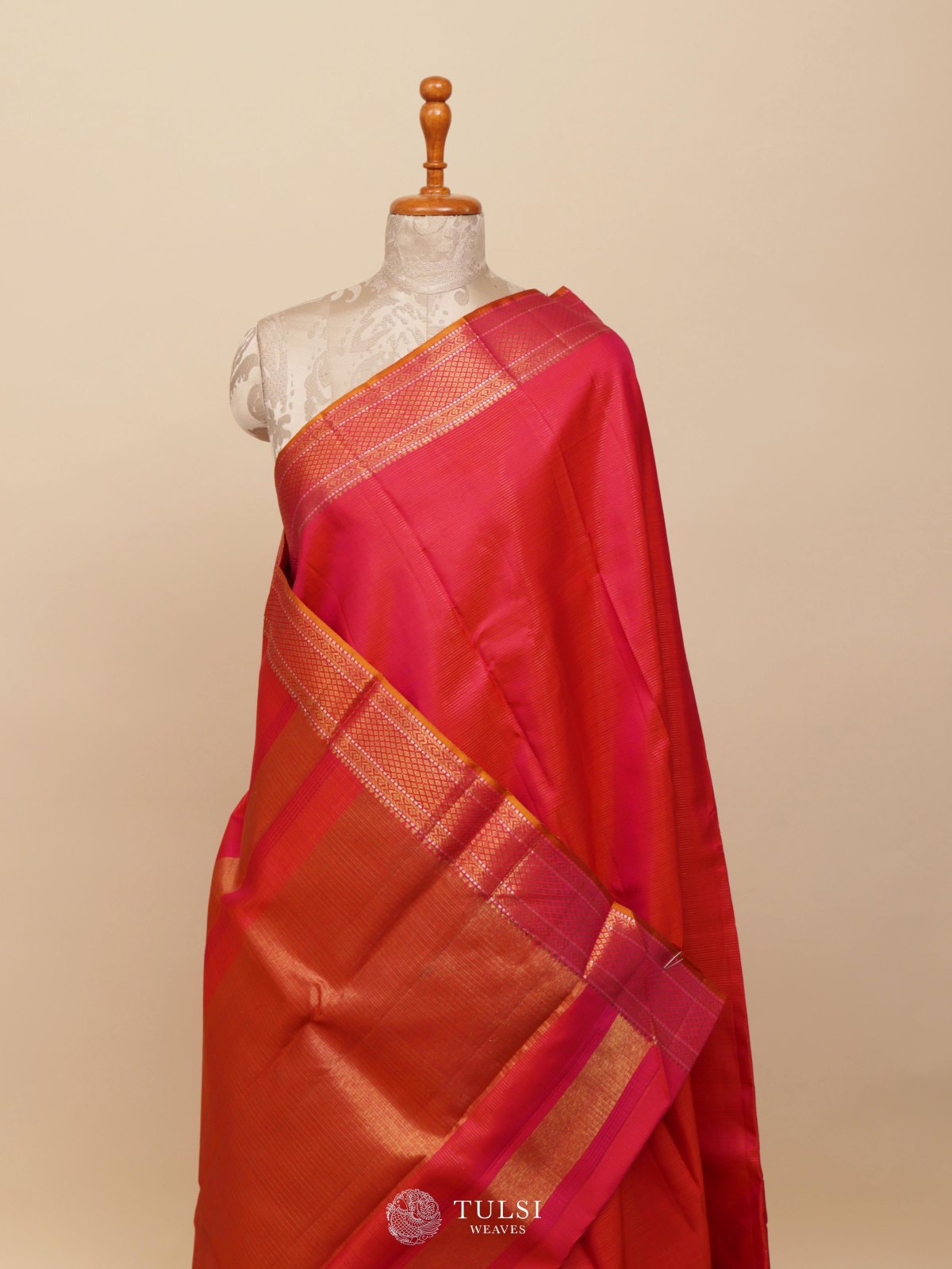 Pinkish Orange Kanjeevaram Silk Saree