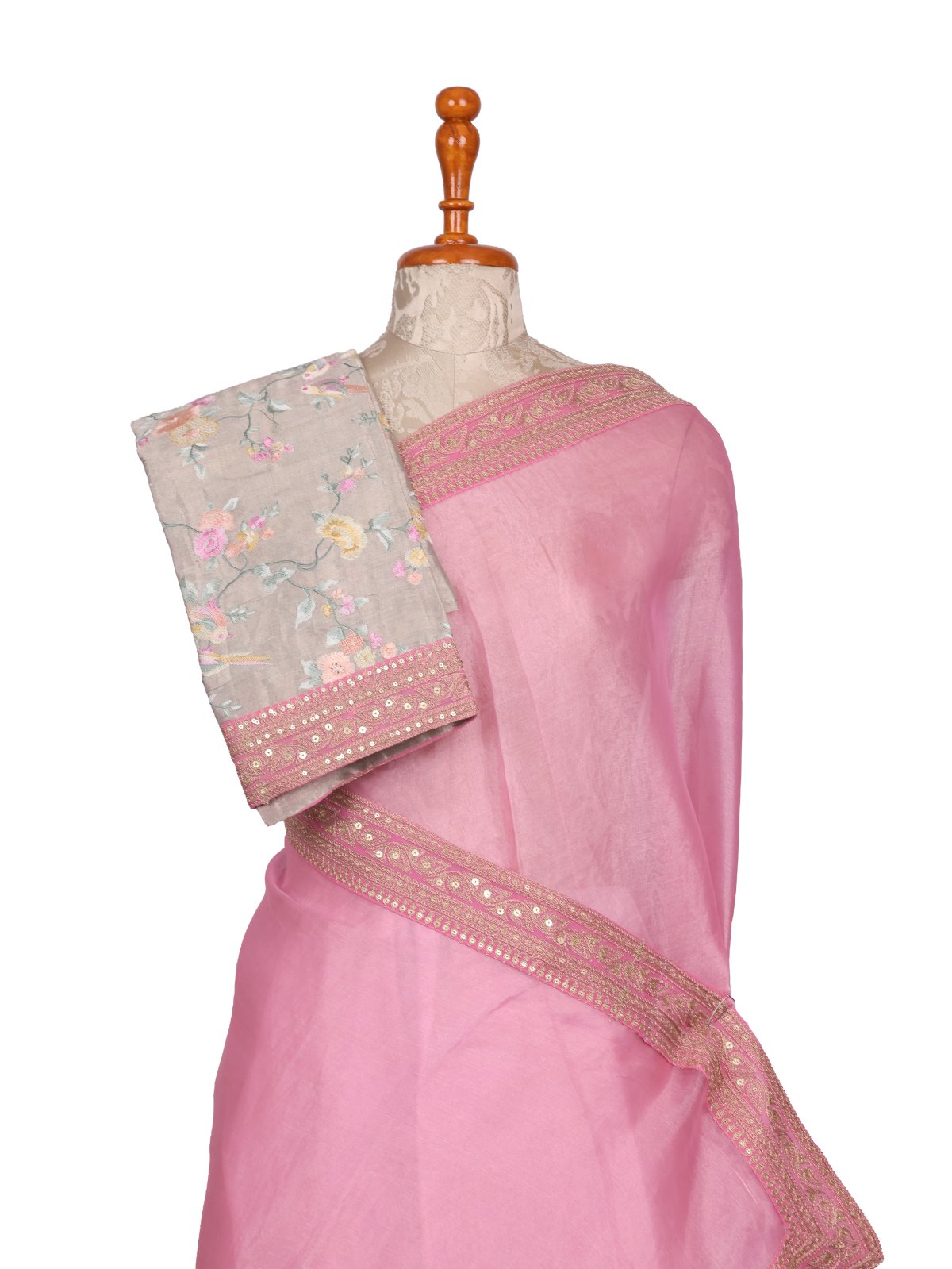 Light Pink Tissue Organza Silk Saree with Embroidered Blouse