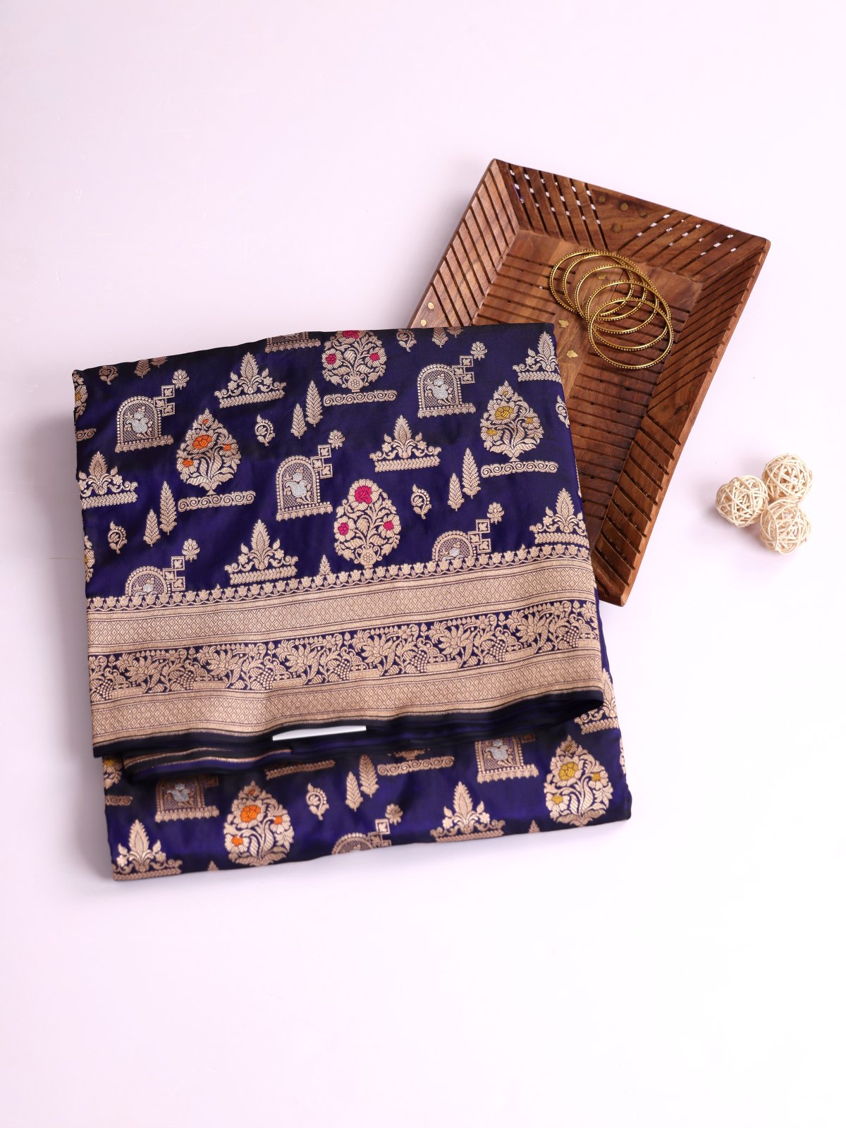 Dark Purplish Blue Banaras Silk Saree with Zari Border