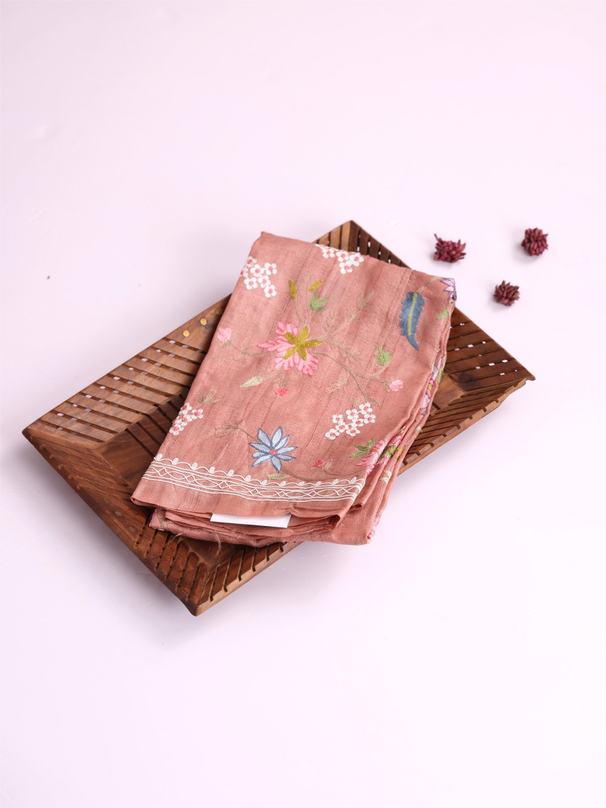Peach Embroidered Tussar Silk Blouse
