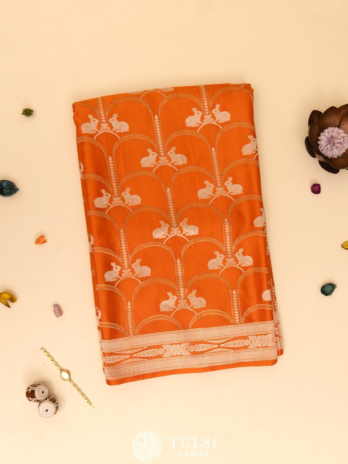 Orange Mushru Silk Saree