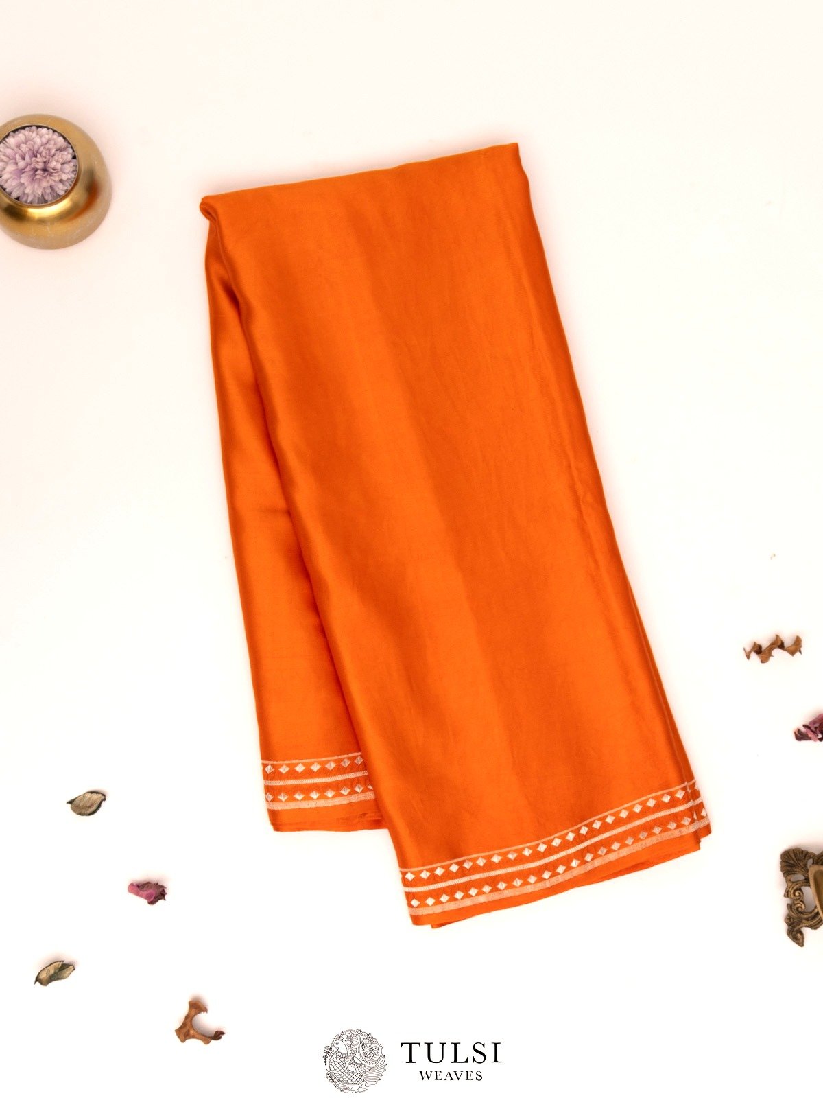 Orange Mashru Silk Saree with Geometric Zari Border