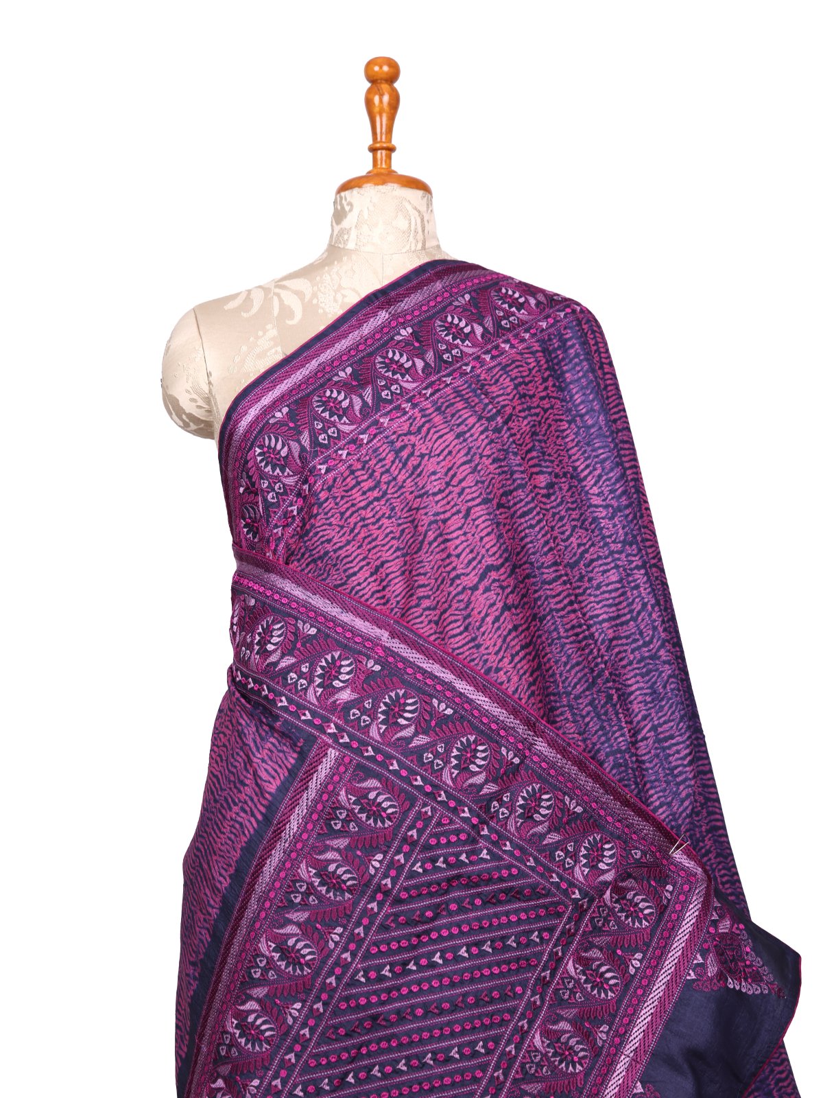 Purplish Pink Shibori Tussar Silk Saree With Embroidered Border