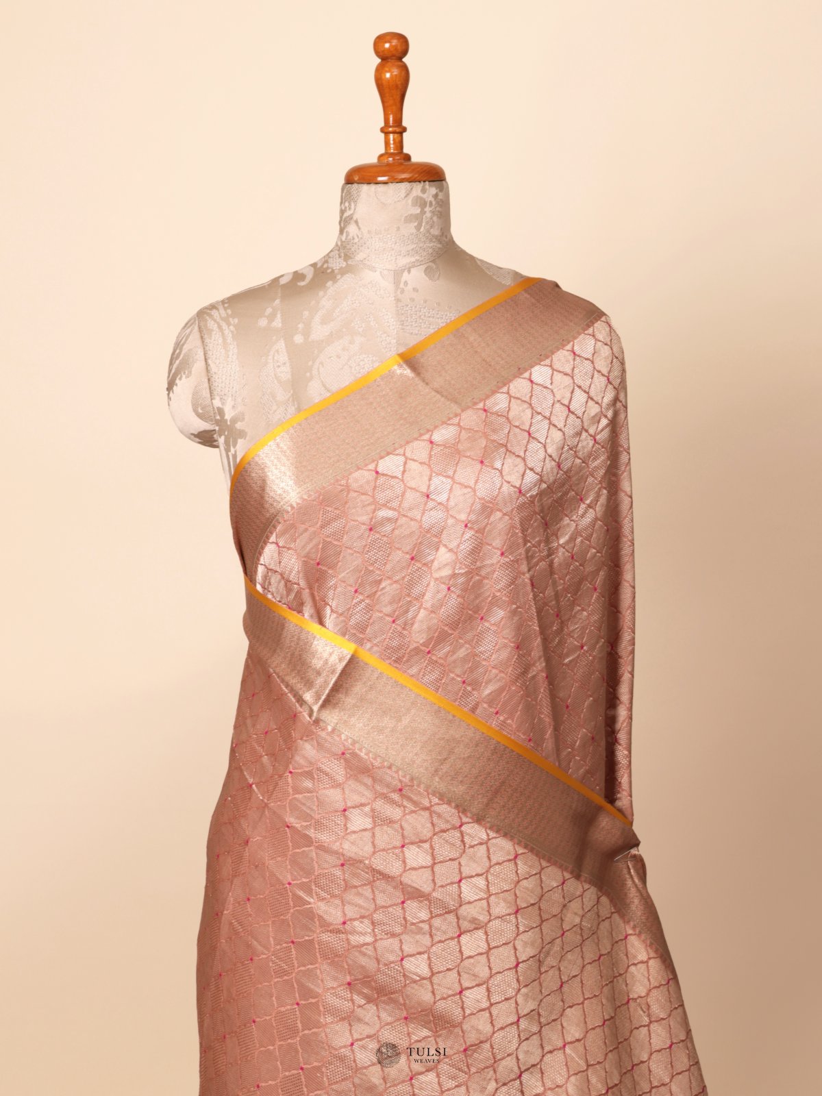 Dark Peach Banaras Crepe Silk Saree